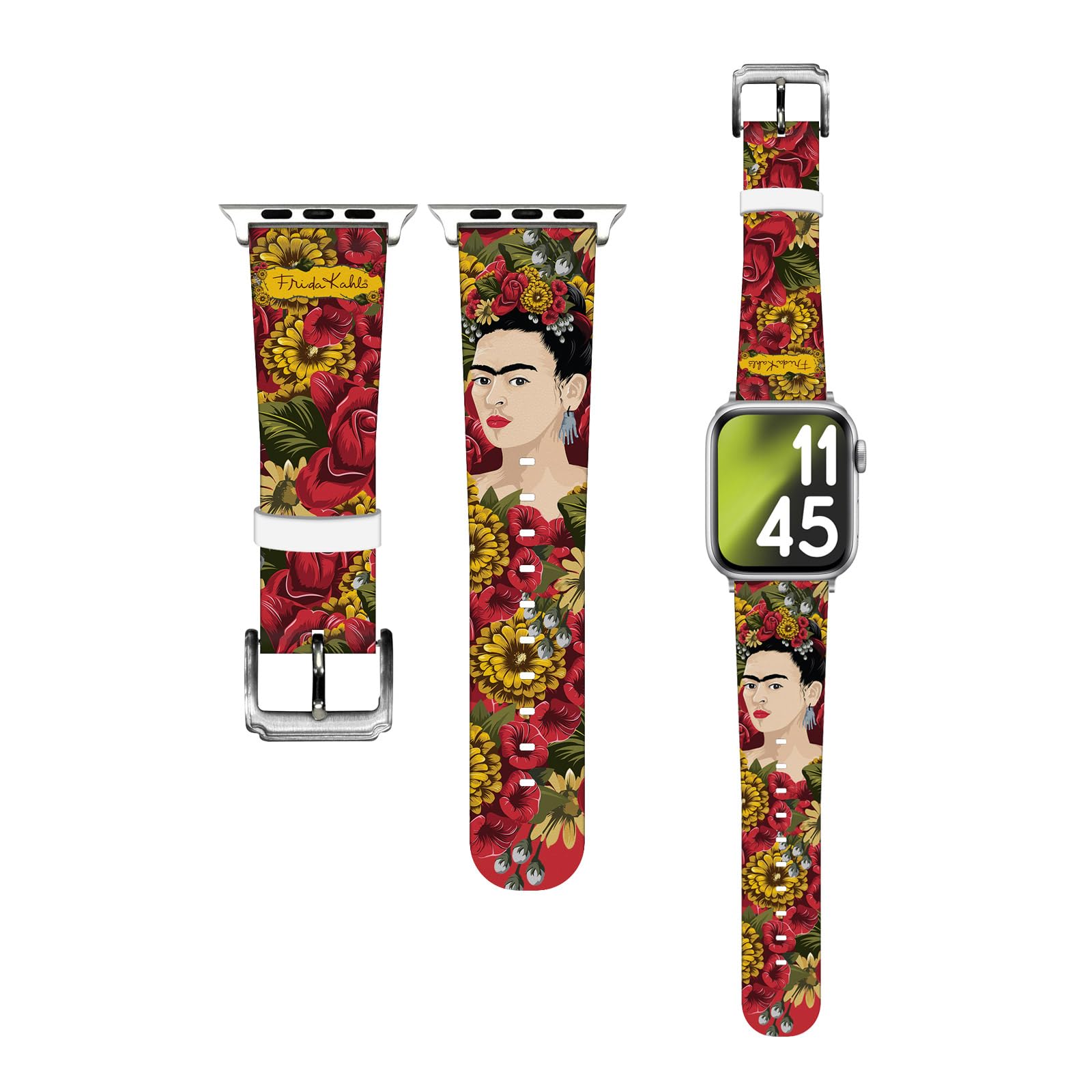 Head Case Designs Officially Licensed Frida Kahlo Portrait Pattern Floral Genuine Leather Watch Strap Compatible with Apple Watch 38/40/41mm