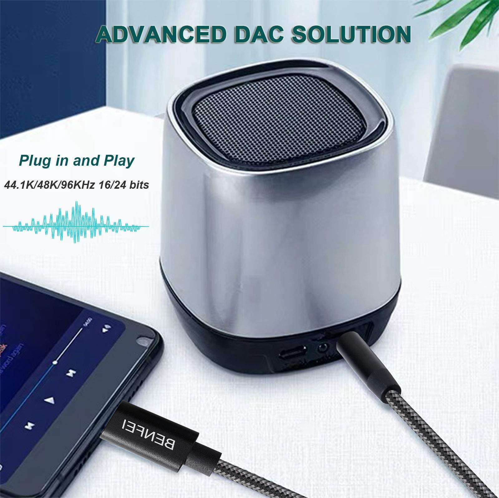 USB-C to 3.5mm Headphone Jack Cable, USB Type-C to 3.5mm Adapter Nylon Cable [DAC Hi-Res] Compatible with iPad Pro New 2018,Pixle 2/XL/3,HTC,Samsung S8/S9/Note 8-3 Feet Black 3