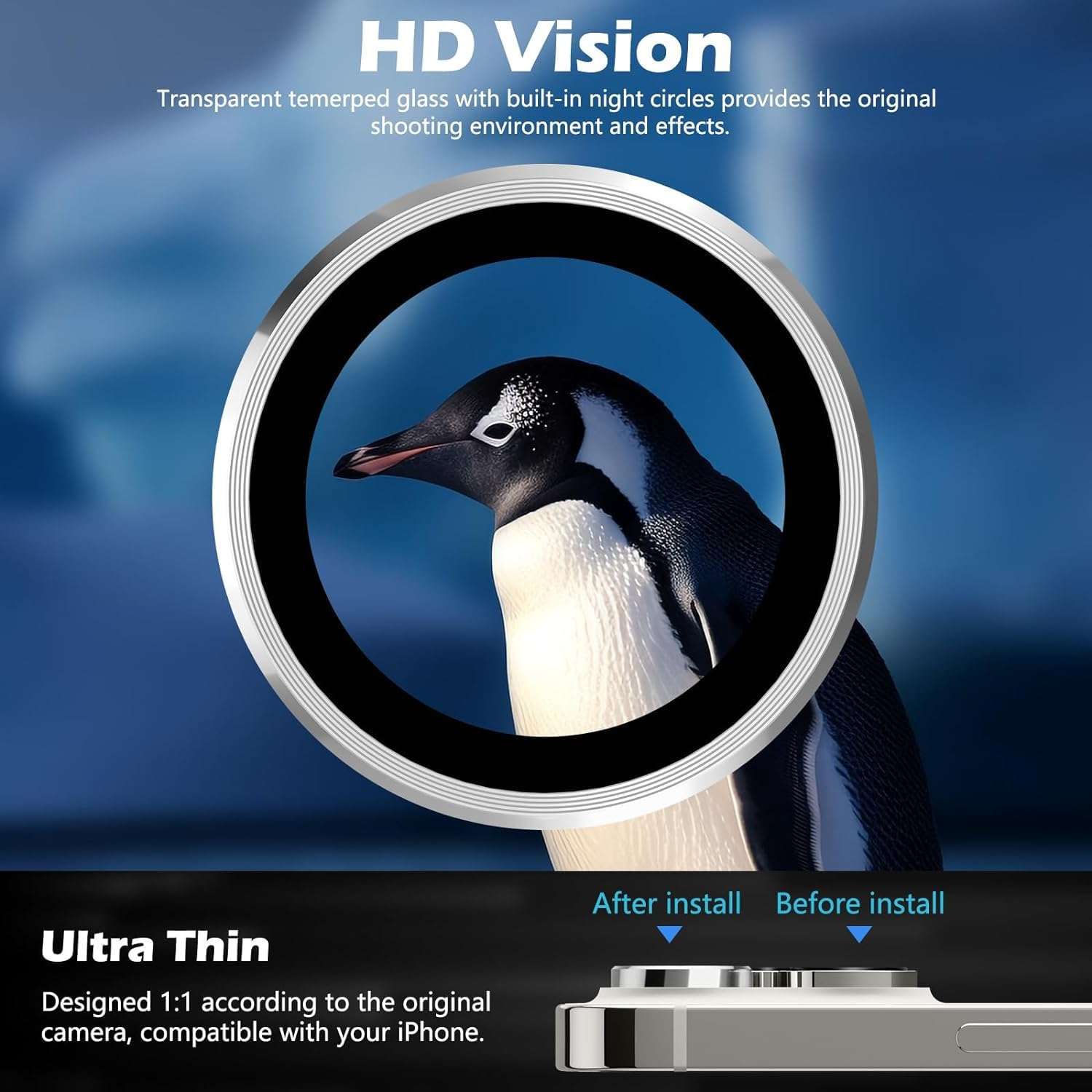 FabeKee Tempered Glass Camera Lens Protector for iPhone 16/16 Plus 9H Hardness, Full Coverage Anti Scratch Camera Metal Ring (Silver) 4