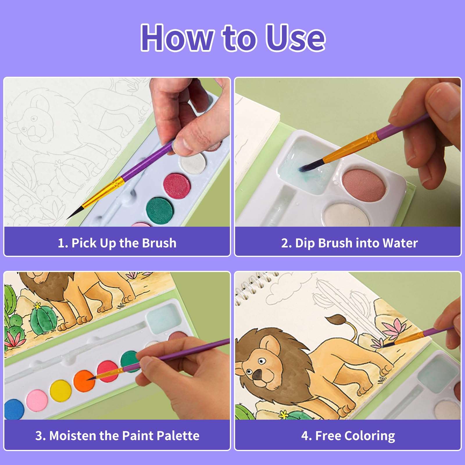 Cavnewt Watercolor Coloring Books for Kids Ages 4-8, Mess Free Watercolor Painting Book, Paint with Water Books for Toddlers, Travel Activities Arts Party Favors Birthday Gifts for Kids Girls & Boys 5