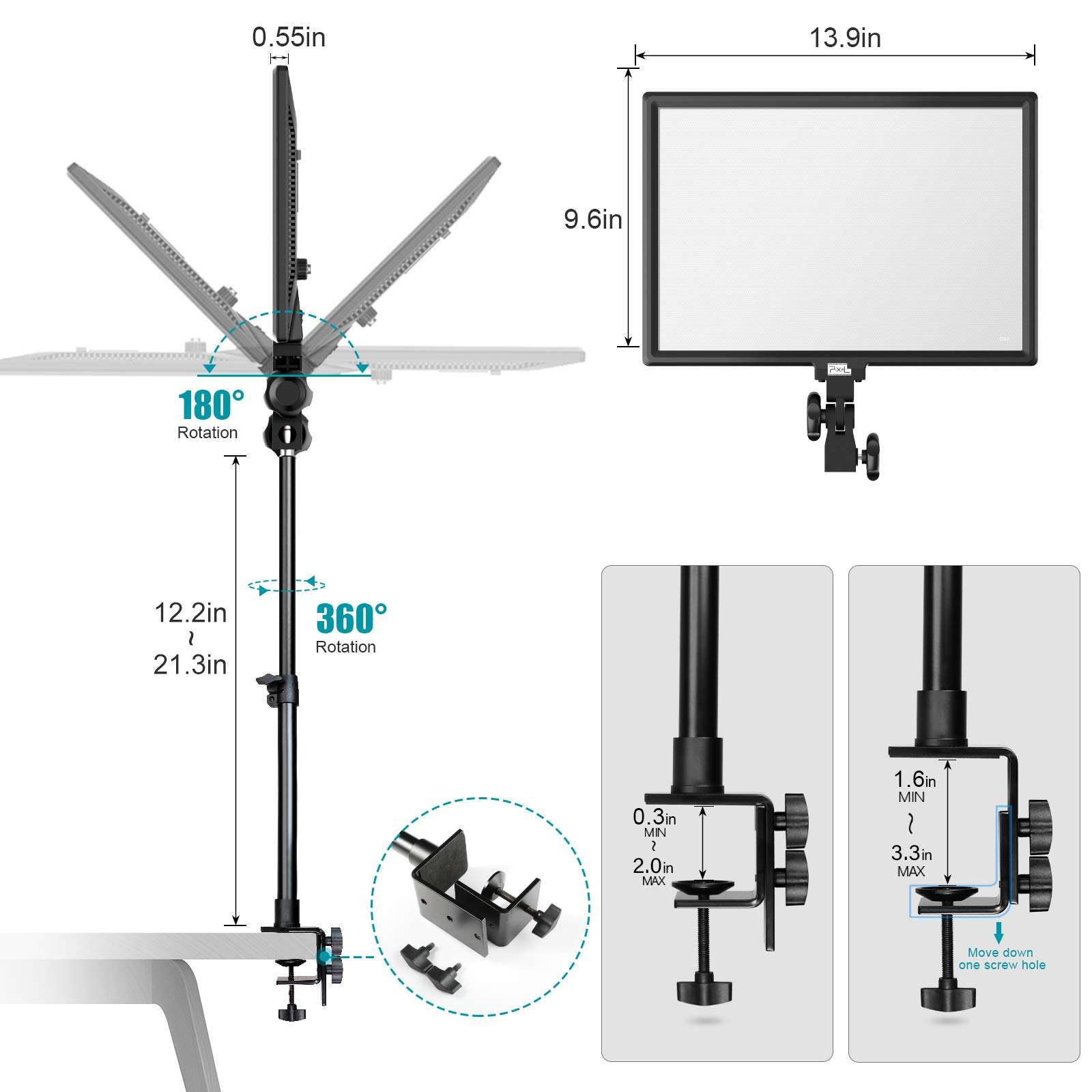 Pixel LED Panel Light, P50 Key Light, 45W 3000K-8000K Photography Lighting with C-clamp, Wireless Remote, Soft Diffuser for YouTube, Zoom Meeting, Gaming Live, Video, Still Life Photography and More 5