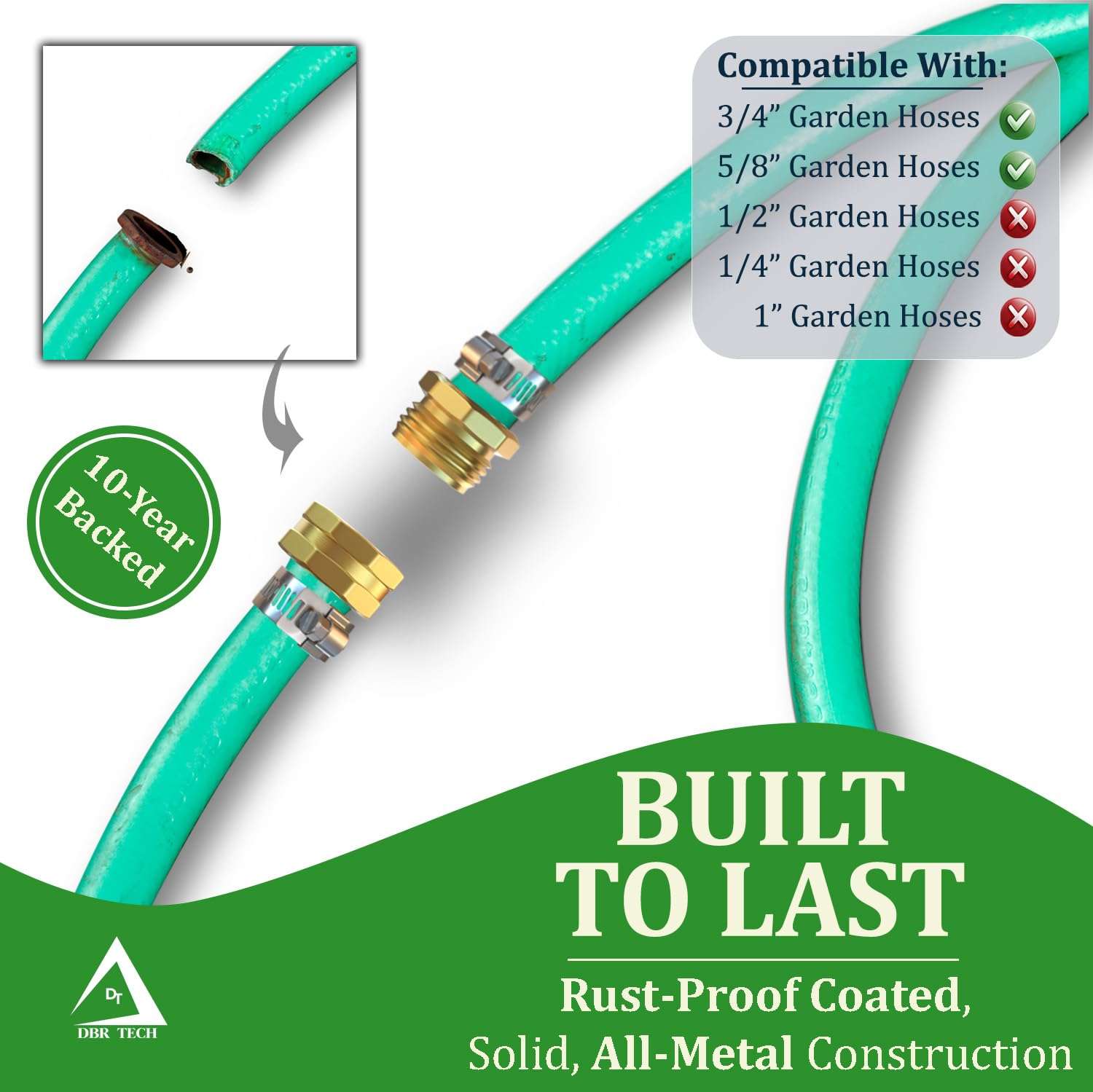 DBR Tech® Garden Hose Repair Kit 5/8” & 3/4" | Heavy Duty Leak-Proof Metal Hose Mender & Connector Set | Male & Female Fittings to Fix Water Hose Ends and Replacement, 2 Set 2