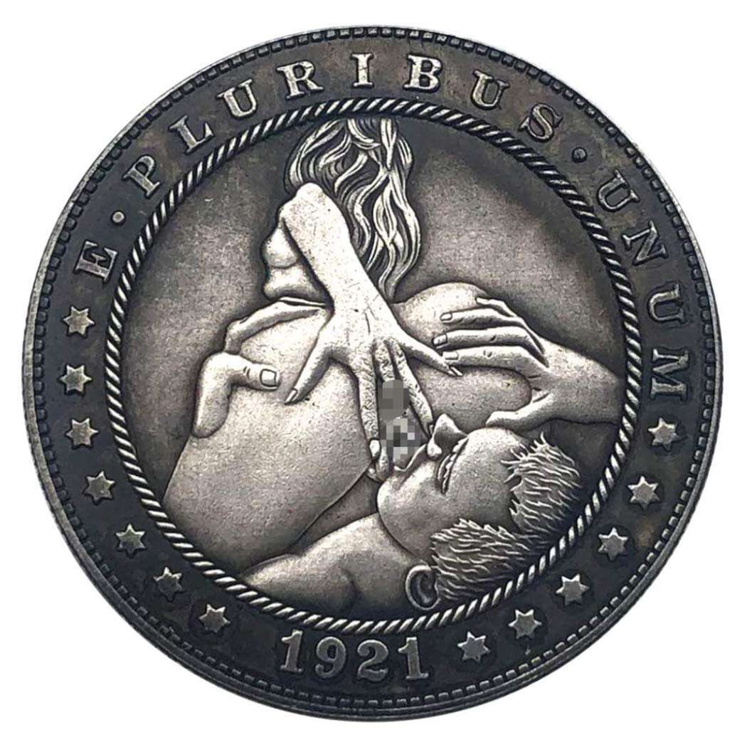 MOMOKY 1921 Challenge Coin The Taste of Love Hobo Coin Collecting-Funny Adult Toy Arts Naked Souvenir Old Coins-American Liberty Eagle Lucky Morgan Coin Discovery Collection Silver 4