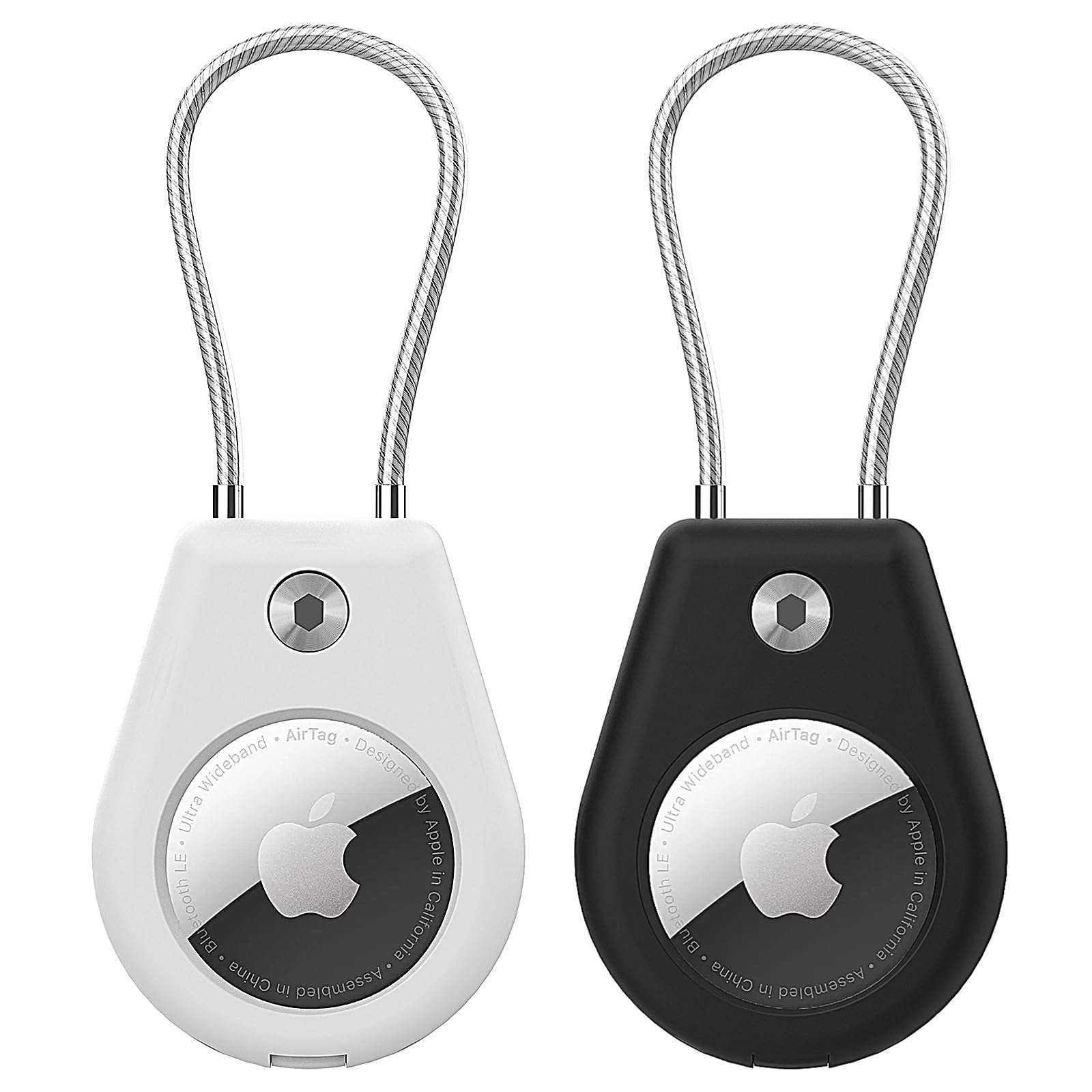 QYQa 2Pack Airtag Lock Case and Air Tag Holder with Wire Cable,Compatible with Apple AirTag to Protect Air Tags,for Keys,Luggage,Bags,Kids and More 1