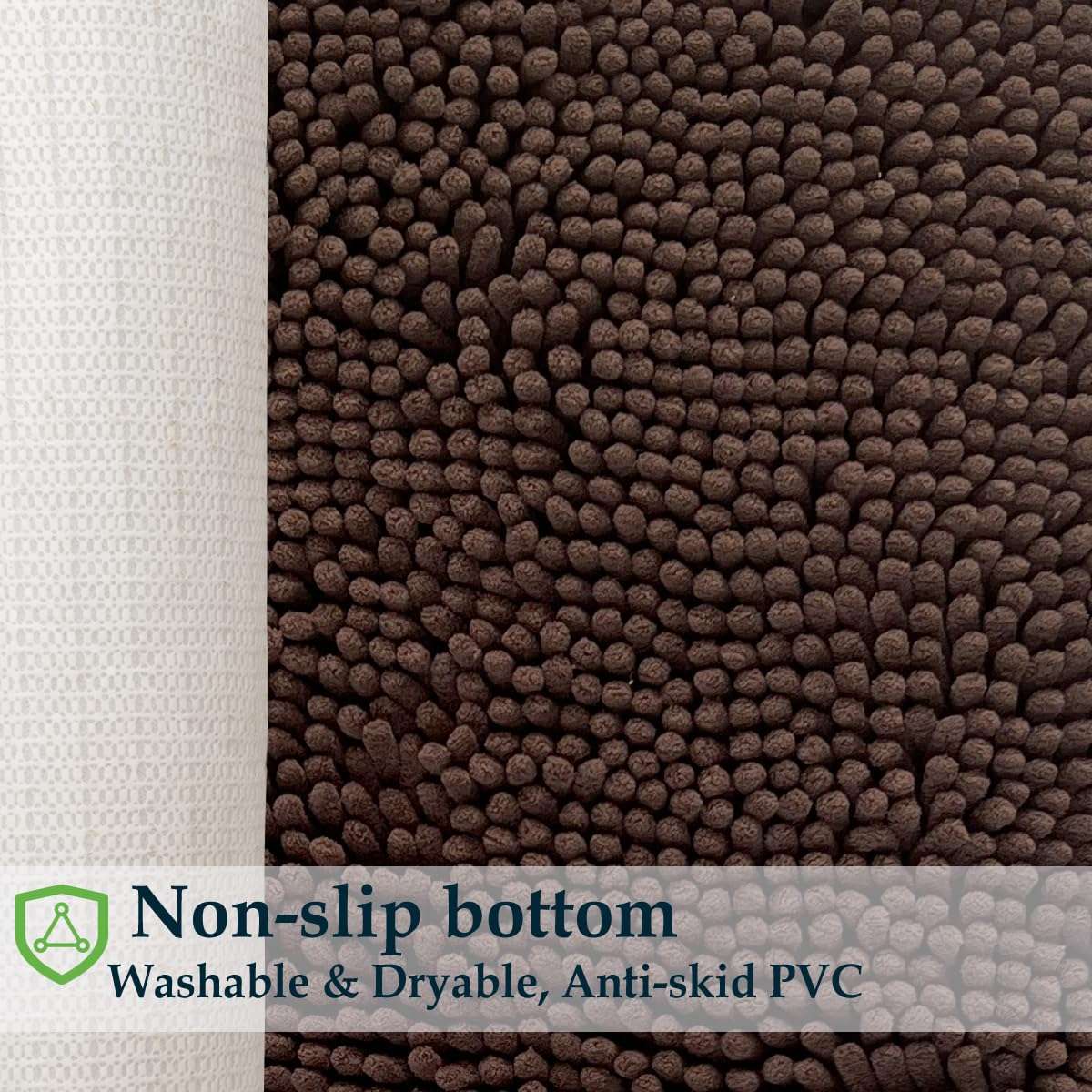 Bathroom Rugs Sets 4 Piece, Extra Soft Absorbent Chenille Bath Rugs, Non Slip Rubber Backing Machine Washable Quick Dry Bath Mats for Bathroom Floor, Tub, Shower, Home Decor Accessories, Brown 6