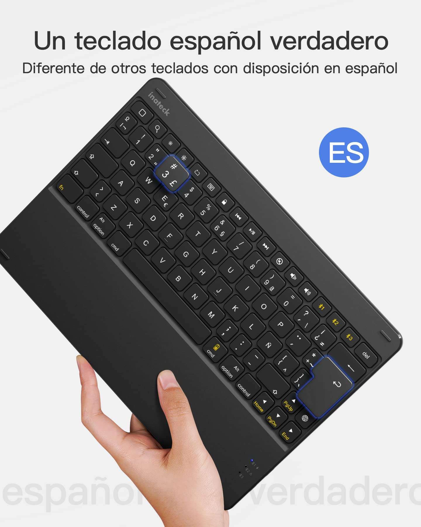 Funda con Teclado Inateck Compatible con iPad 2021(9ª Gen)/iPad 2020(8ª Gen)/iPad 2019 (7ª Gen) de 10,2 Pulgadas, iPad Air 3 y iPad Pro 10,5, Disposición del Teclado Español, KB02017 5
