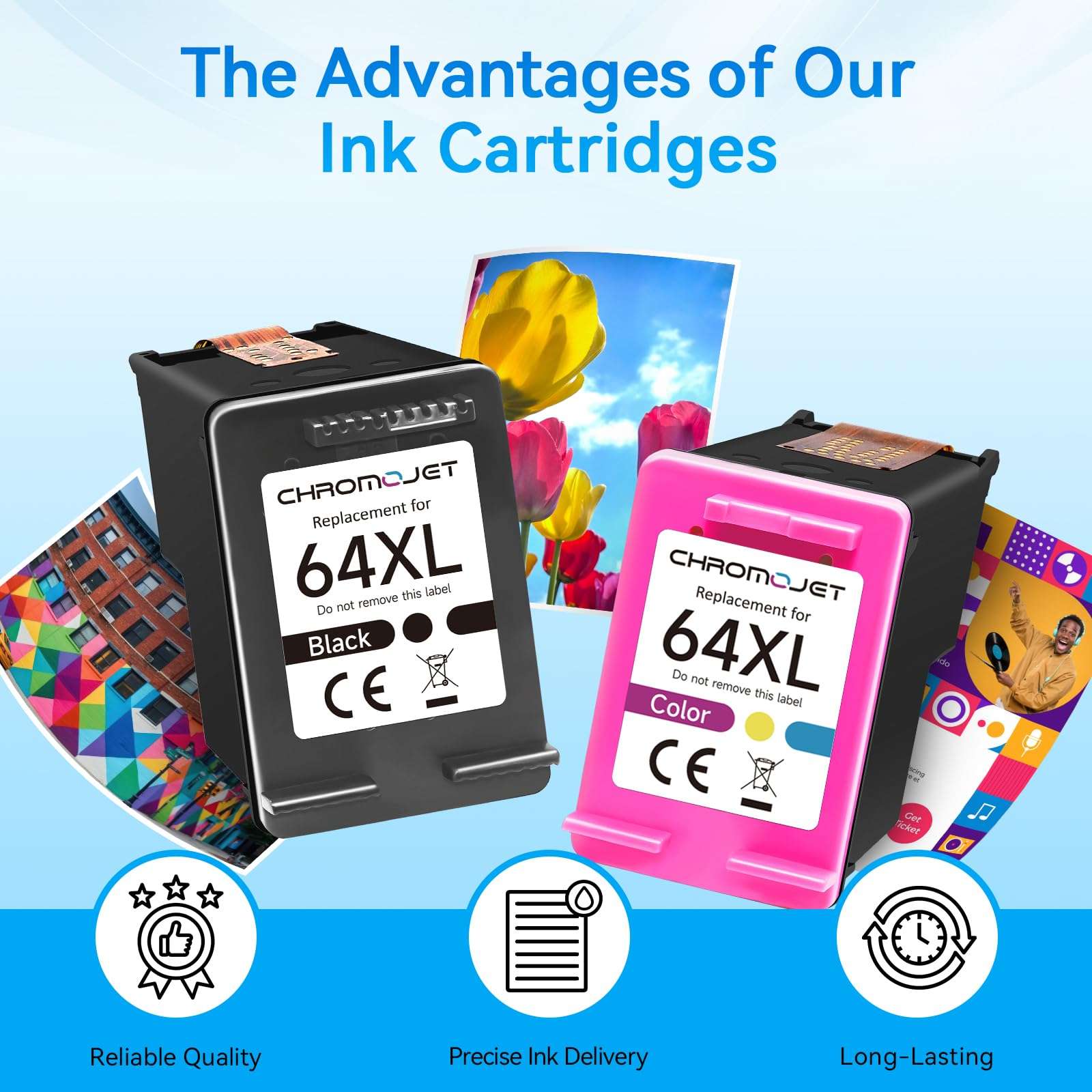 Chromojet 64XL Ink Cartridge Combo Pack Compatible for HP Ink 64 Compatible for HP 64 Ink fit for Envy Inspire 7955e 7200e 7255e 7220e 7900e Envy Photo 7855 7155 7858 7100 7158 Tango X Printer(2 Pack) 5