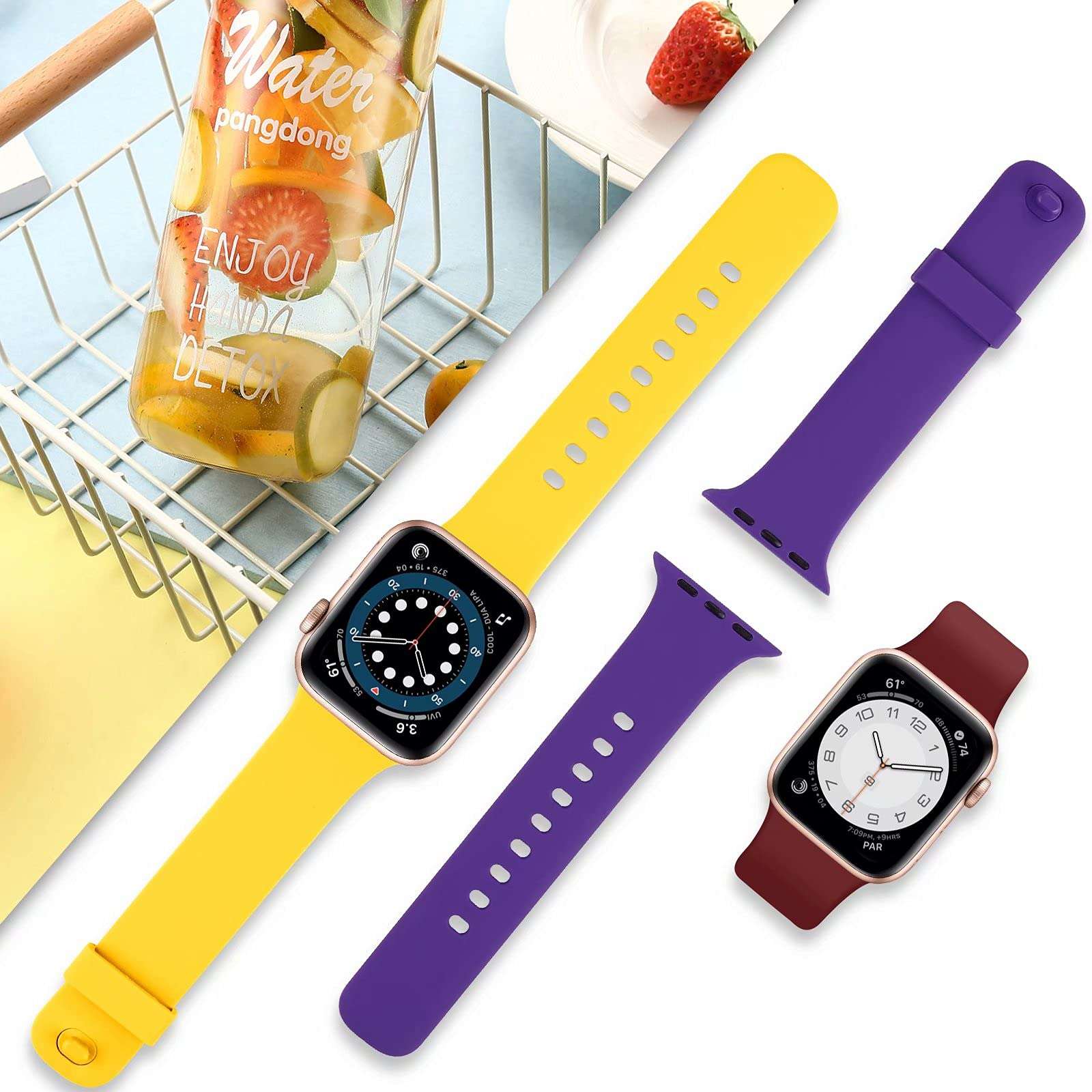 JuQBanke Sport Bands Compatible with Apple Watch Band 38mm 40mm 41mm 42mm 44mm 45mm, Soft Silicone Sport Band Replacement Strap Compatible with iWatch Series SE 7 6 5 4 3 2 1 Women Men (D 42/44/45mm) 2