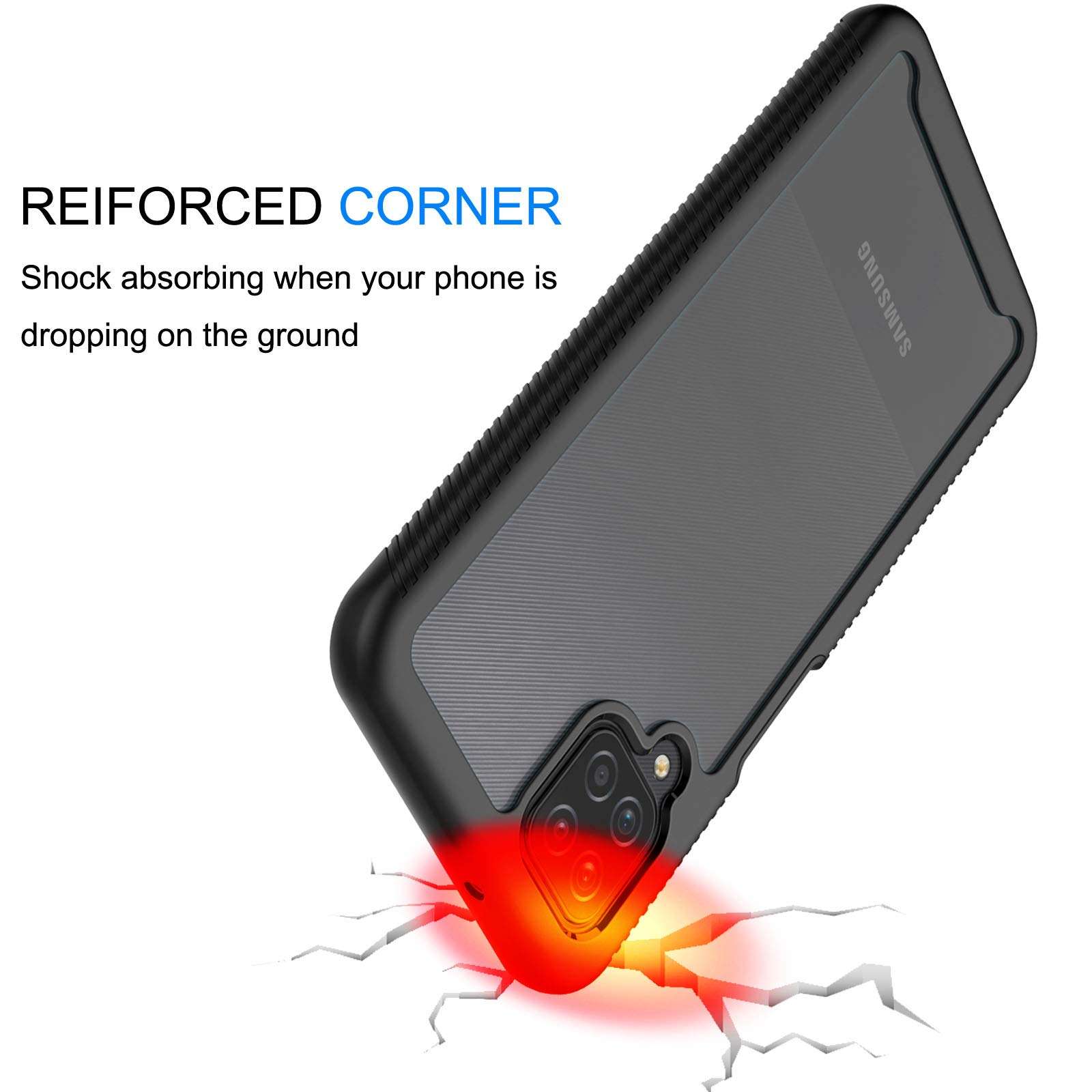 Galaxy A12 Case, Galaxy A12 5G Clear Case, Tekcoo [Tduke] Shock Absorbing Scratch Resistant Full Body Sturdy Cover Grip Plastic Bumper Transparent Protective Hard Cases for Samsung A12 [Black] 3