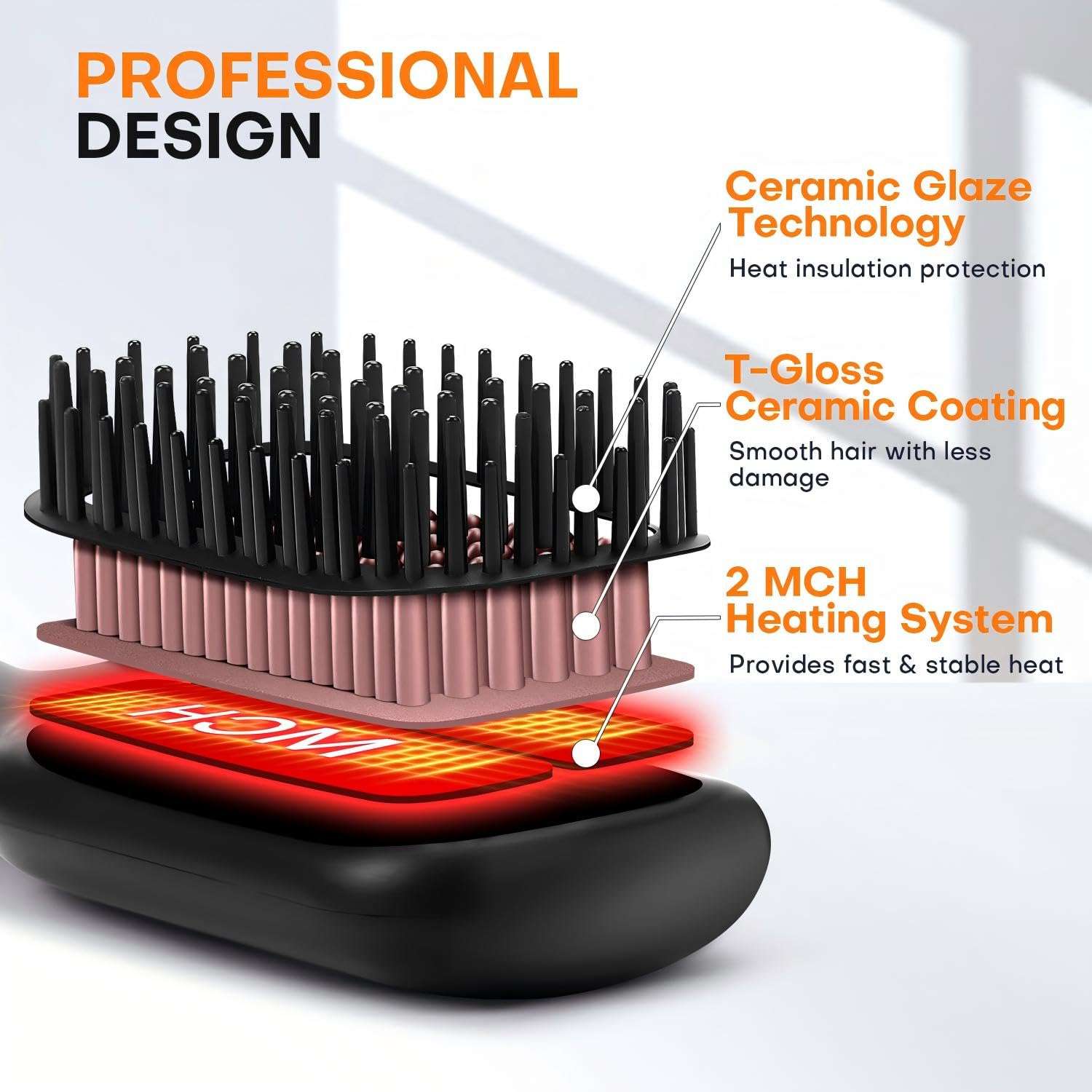 Hair Straightener Brush- Hair straighteners for Women, Ceramic Ionic Straightener Comb with Less Frizz | 20s Fast Heating | 2 in 1 Flat Iron Brush Dual Voltage Travel, Black 6