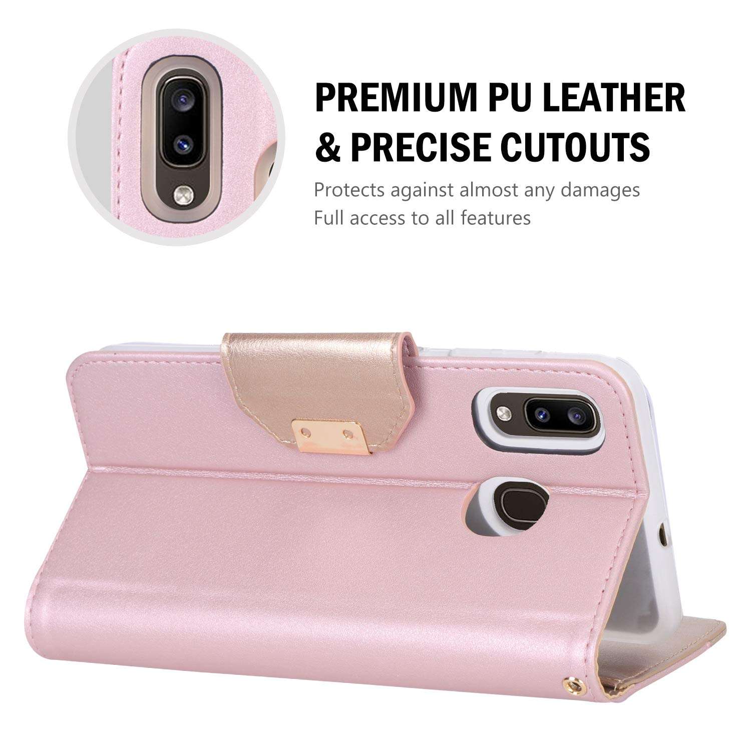 ProCase Galaxy A20 / Galaxy A30 Wallet Case for Women Girls, Flip Folio Kickstand Cover with Card Holders Mirror Wristlet for Galaxy A20 / Galaxy A30 6.4 Inch 2019 Release -Pink 5