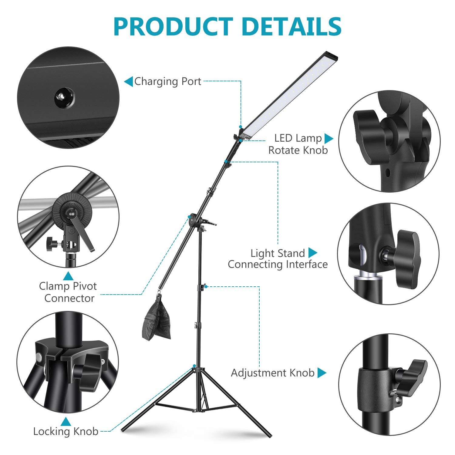 Neewer 3-Pack 60 LED Video Lighting Kit with Adjustable Brightness, 2.24 Meters Light Stand 6