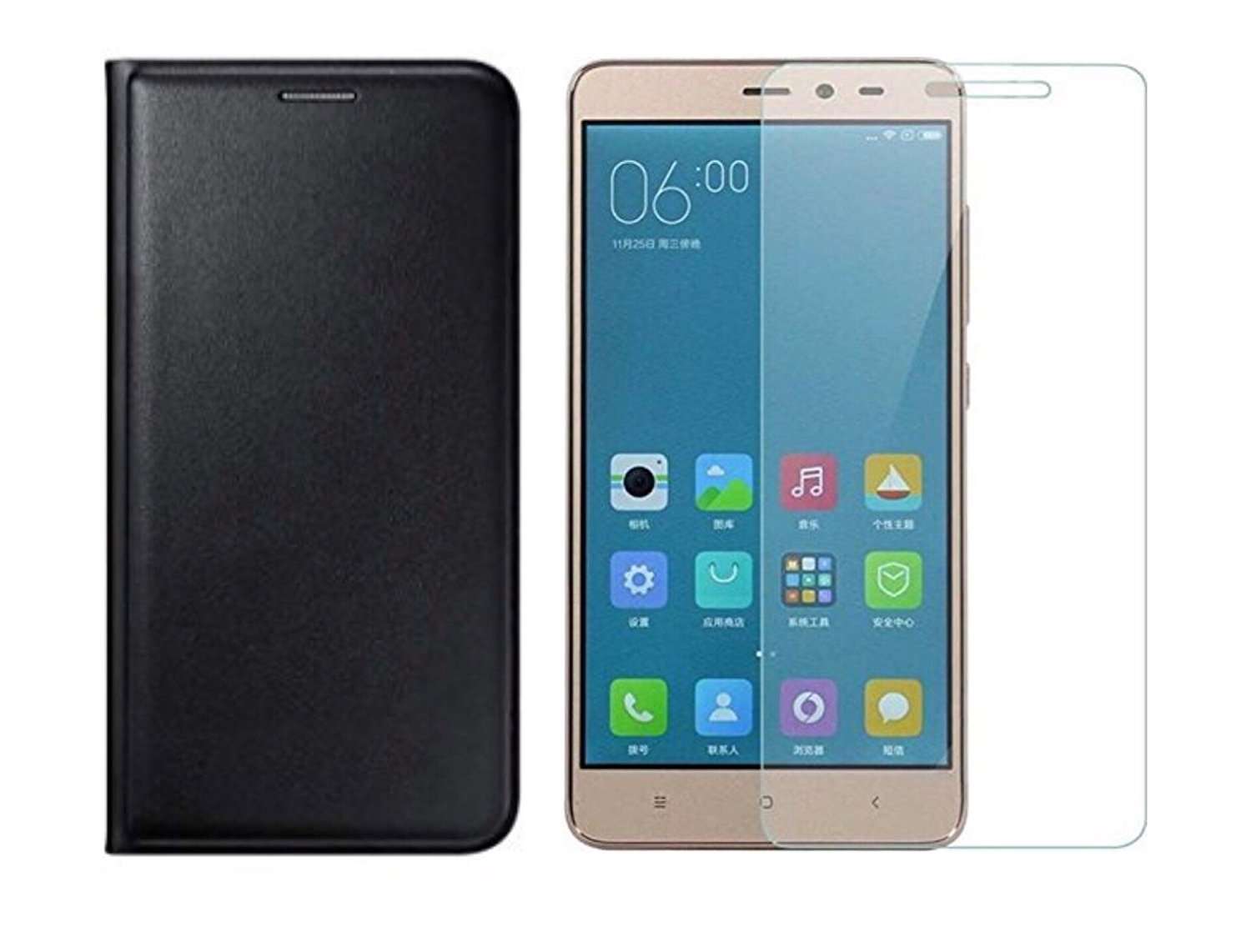 HITFIT (Combo Offer) Flip Cover (Black) Tempered Glass for for Mi 5 / Redmi 5 / Redmi 5 / Mi 5 1