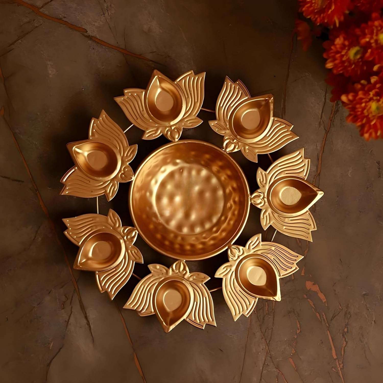 Homey Affairs Diwali Decoration Items for Home Decor | Diya Shape Flower Decorative Urli Bowl for Pooja Room | Floating Flowers Bowls and Tea Light Candles (Lotus Shaped Diyas) 5