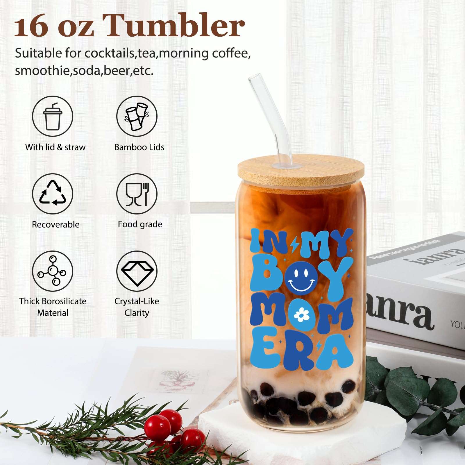 maoodoo New Mom Christmas Gifts for Boys Pregnant,Expecting Mom,Mother's Day Postpartum Gifts After Birth - 16 Oz Coffee Glass 4