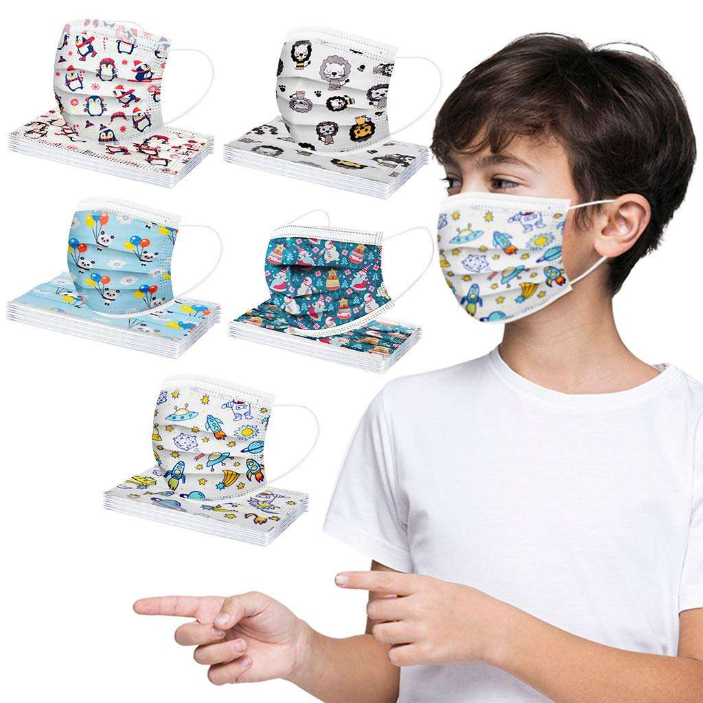 Coolbiz Kids Disposable Face_Mask,50pcs Cute Printing Face Bandanas,3 Ply Non-Woven Breathable for Outdoor Activities 2