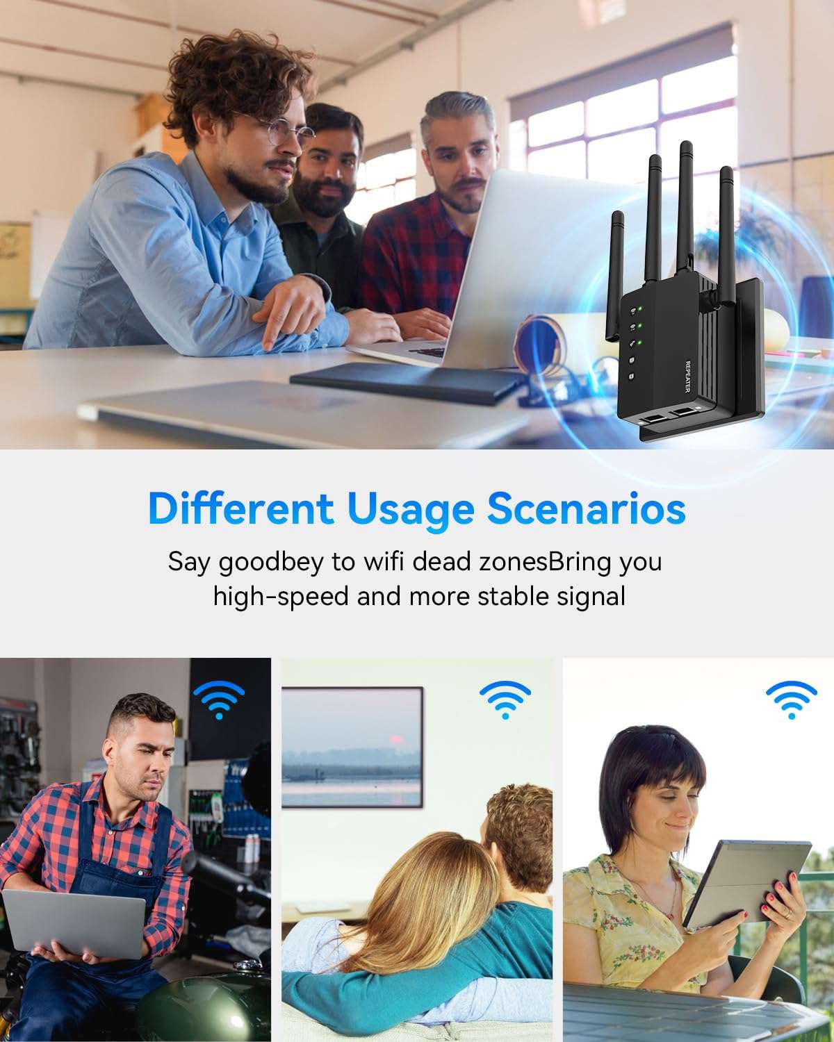 1200Mbps Dual Band 5GHz/2.4GHz WiFi Extender, WiFi Extender Signal Booster, 12880 Sq.Ft Coverage, 105-Device Support, Setup for Home & Outdoor Use 4