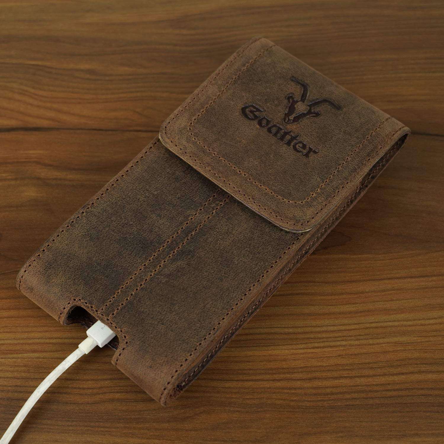 Goatter Unisex Hunter Leather All With 6.5" Inch Backcase For iPhone 12 Pro Mobile Pouch Coffee Color [Got-20-04]