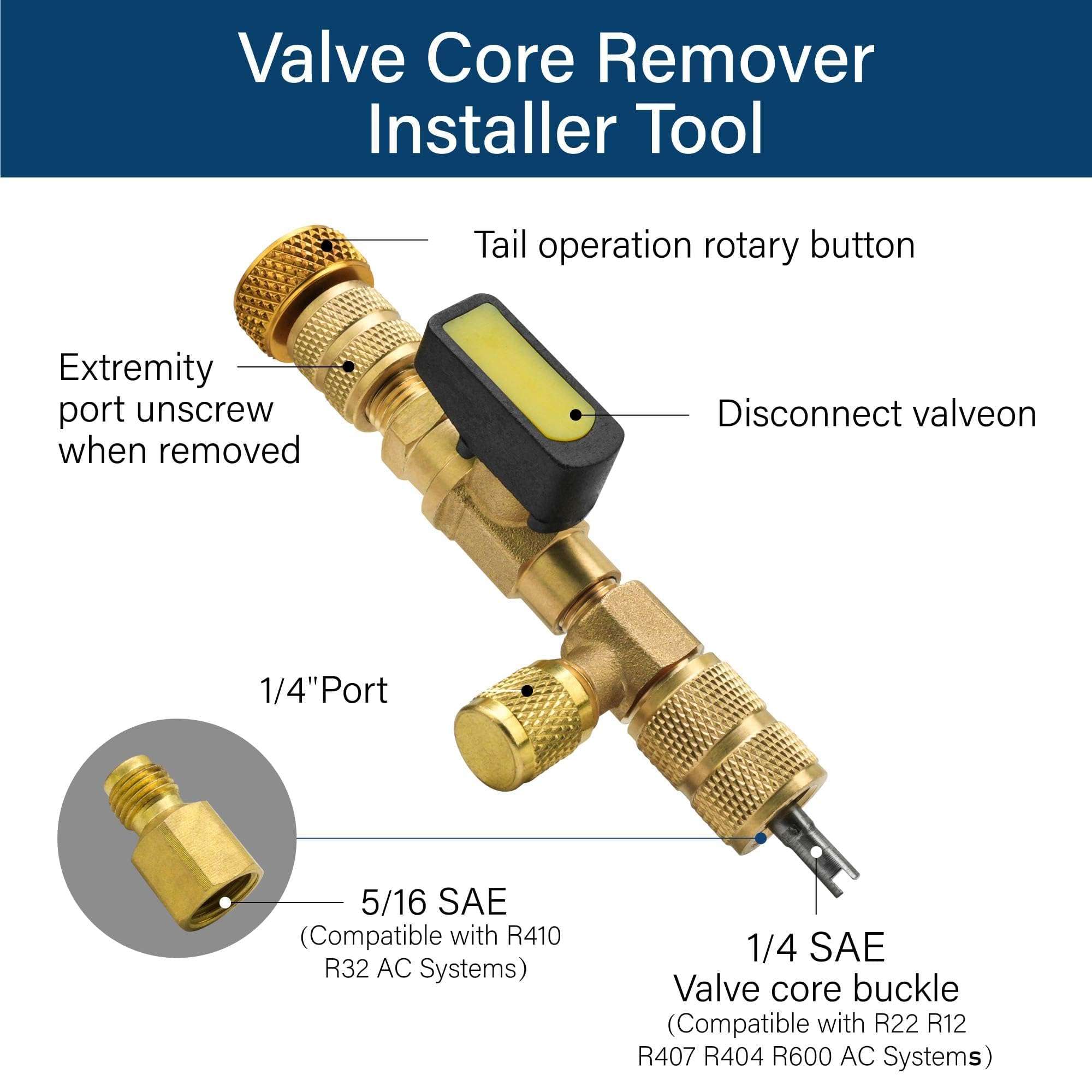 CALPOSE Valve Core Remover Installer Tool and HVAC Service Wrench Set, HVAC Core Removal Tool with 1/4" & 5/16" SAE Compatible, Fits R410A R22 R134a Systems, AC Refrigeration Repair Tool Kit 5