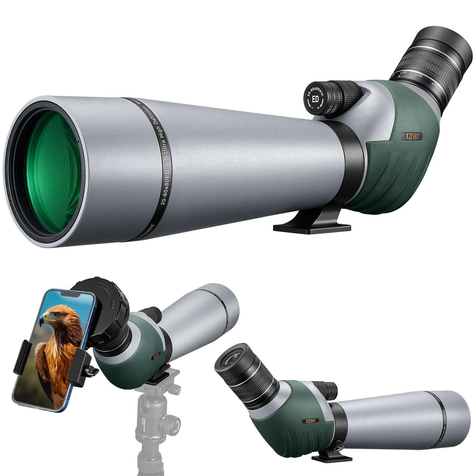 Gosky 20-60x80 Dual Focusing ED Spotting Scope - Ultra High Definition Optics Scope with Carrying Case and Smartphone Adapter for Target Shooting Hunting Bird Watching Wildlife Astronomy Scenery 1
