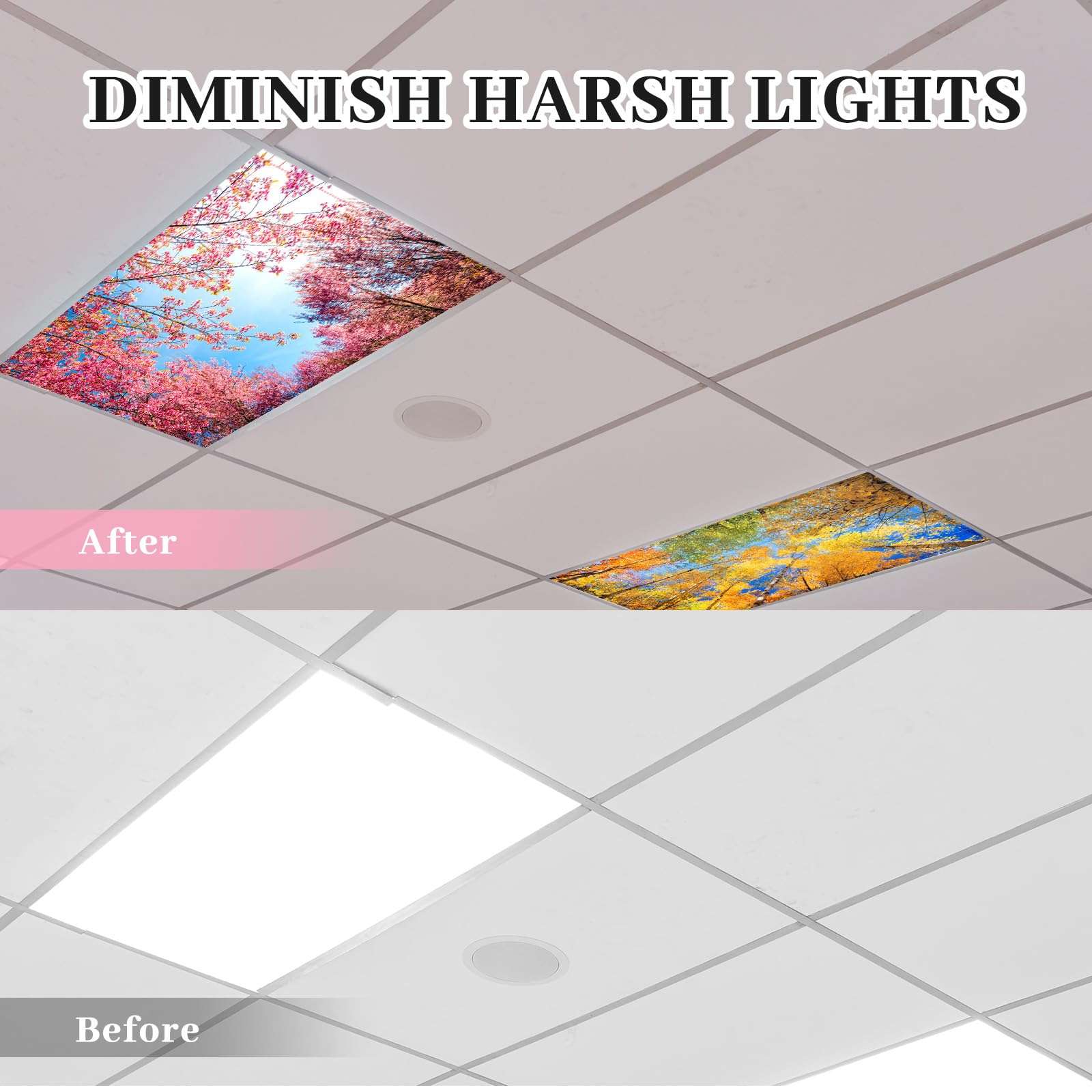 Patelai 8 Pack Fluorescent Light Covers for Classroom Ceiling 4 x 2 Feet Magnetic Light Covers Filter for Office School Drop Ceiling Supplies(Seasons Forest) 4