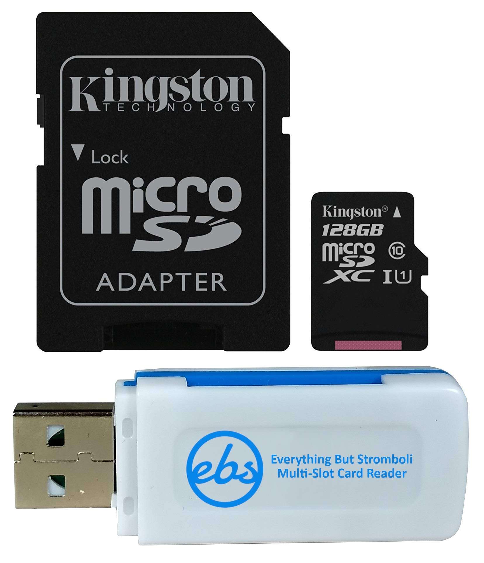 Kingston 128GB SDXC Micro Canvas Select Memory Card and Adapter Works with Samsung Galaxy A50, A40, A30 Cell Phone (SDCS/128GB) Bundle with 1 Everything But Stromboli MicroSD and SD Card Reader 1