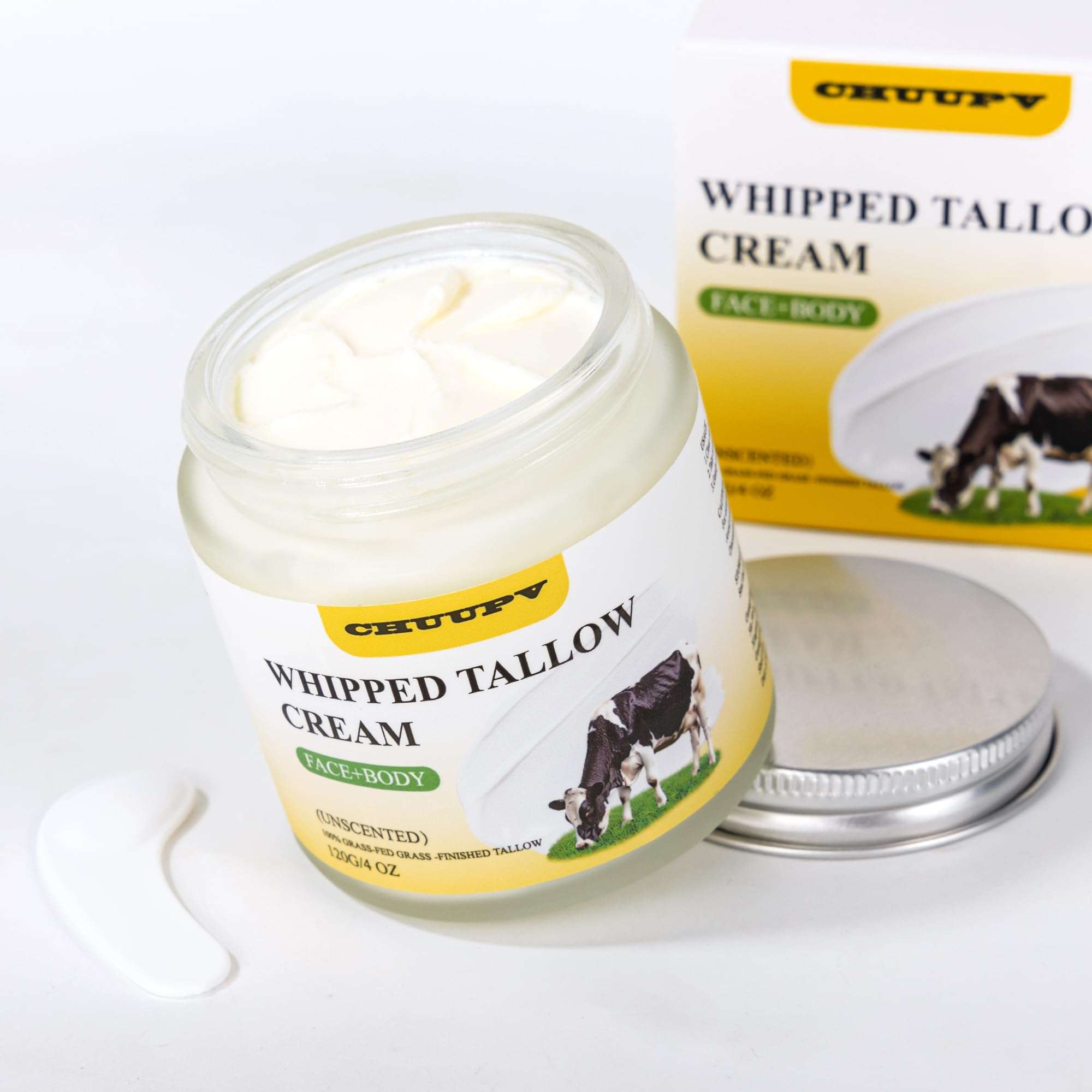 Beef Tallow for Skin, Organic Grass-Fed Beef Tallow Balm with Raw Honey - Whipped Moisturizer for Face & Body - All-Natural Skin Care for Soft, Hydrated Skin 4OZ 1