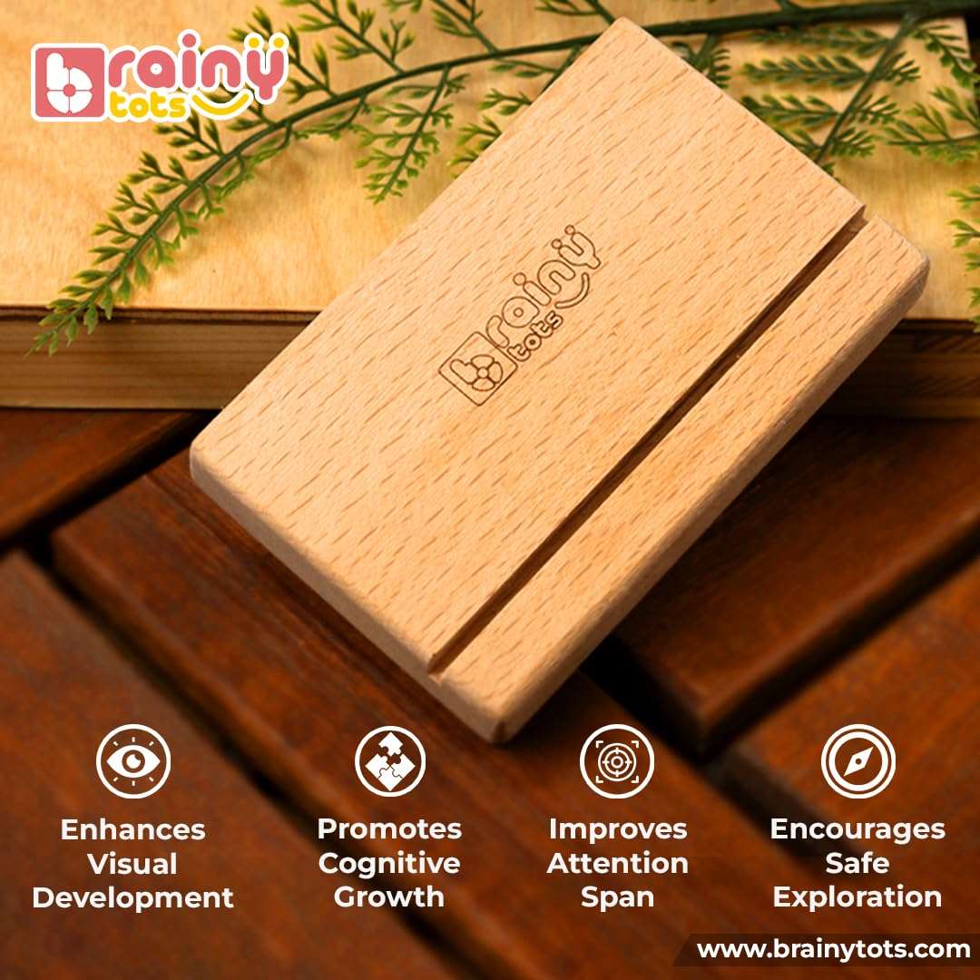 Brainytots Stable Flashcard Stands Set of 3 | Montessori Learning Tool | Enhances Visual & Cognitive Development | Anti-Topple Design | Easy-Swap Flashcard Holder | Natural Wood Display 4