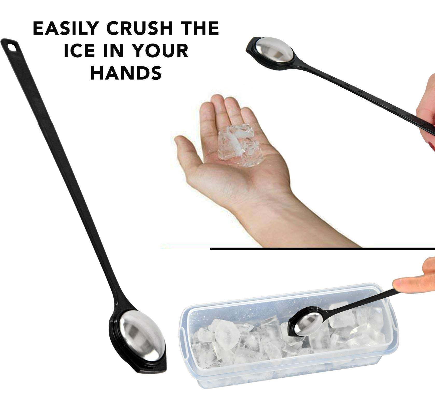 HOME-X Ice Hammer Kitchen Gadget, Stainless Steel Tapper, Mallet Tool for Cocktails, Black 3