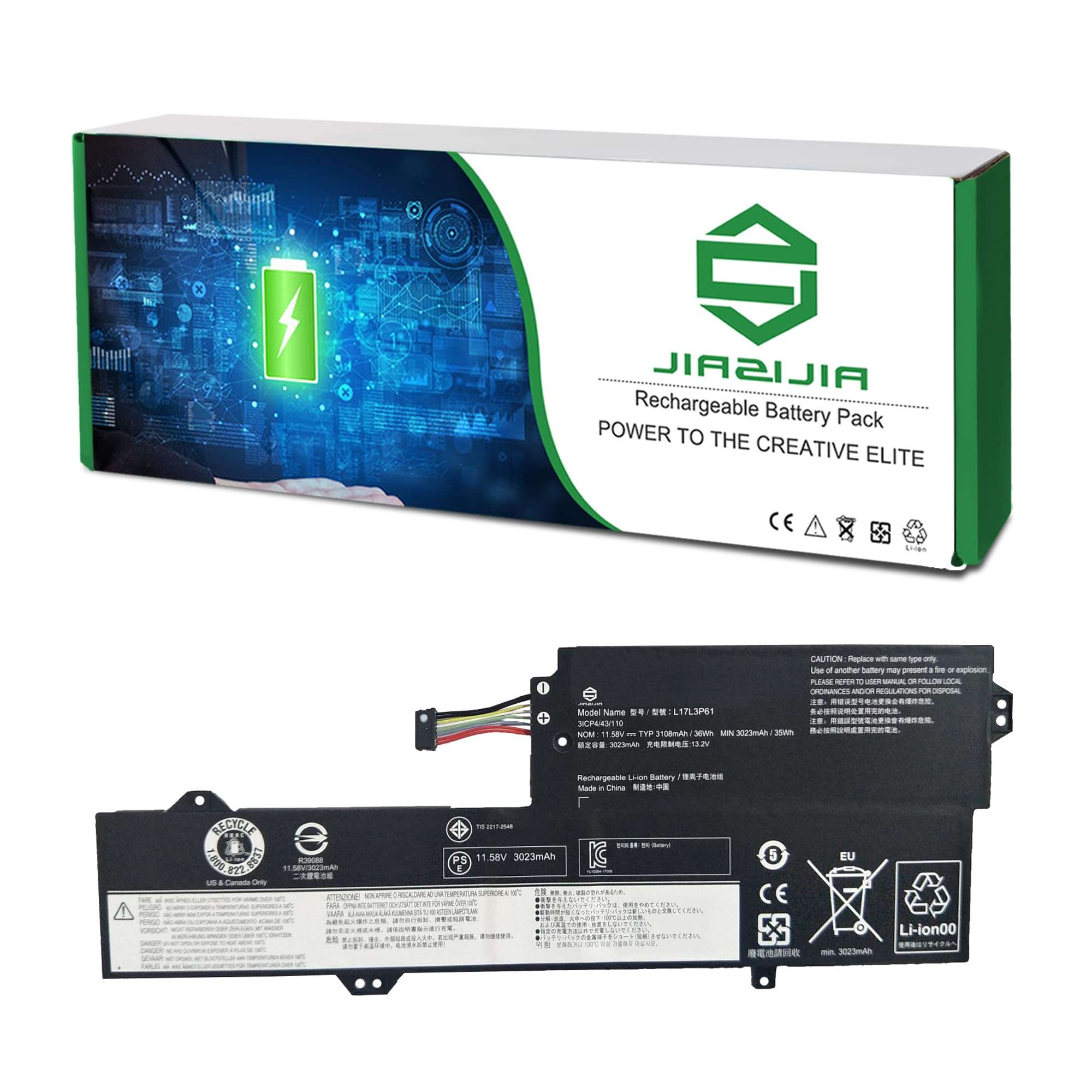 JIAZIJIA L17L3P61 5B10N87357 Laptop Battery Replacement for Lenovo IdeaPad 320S-13IKB Yoga 720-12IKB 330-11IGM Flex 6-11IGM Series Notebook L17M3P61 5B10N87358 L17C3P61 5B10N87359 11.58V 36Wh 3108mAh 1