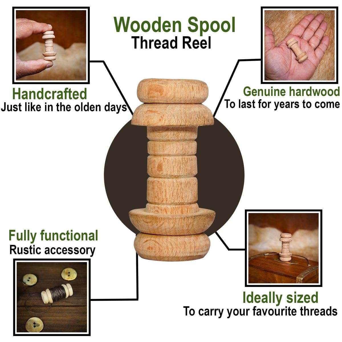 Antique Wooden Spool Thread Reels | Medieval Empty Bobbins Wood Sewing Embroidery Thread Spool Sewing Reels for DIY (Small - Single) 4