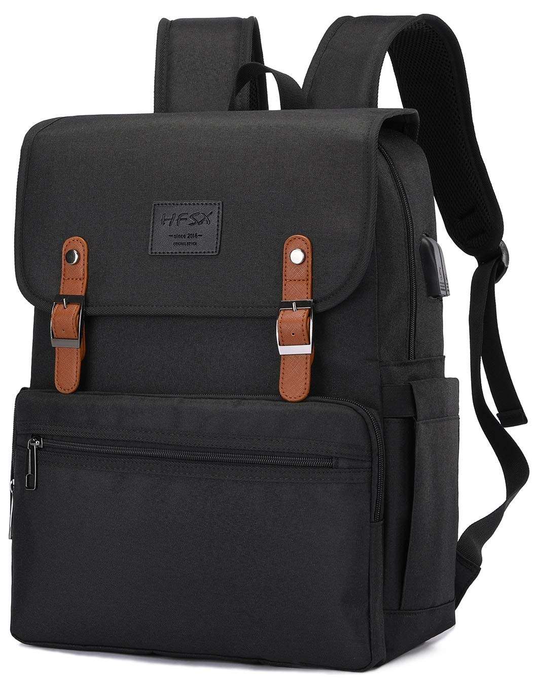 HFSX Laptop Backpack Men Women Vintage Backpack Bookbag College Backpacks Stylish Backpack Black Fits 15.6 Inch Laptop 1