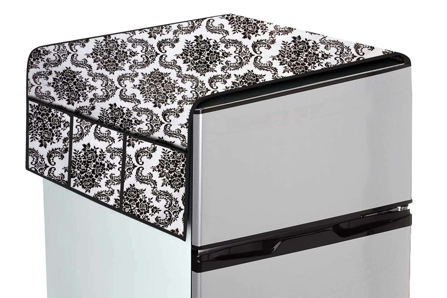 The Furnishing Tree Fridge Top Cover Compatible for Whirlpool 215 VMPRO, 192 LTR WxL 65x111 in CM Damask Pattern offwhite 6