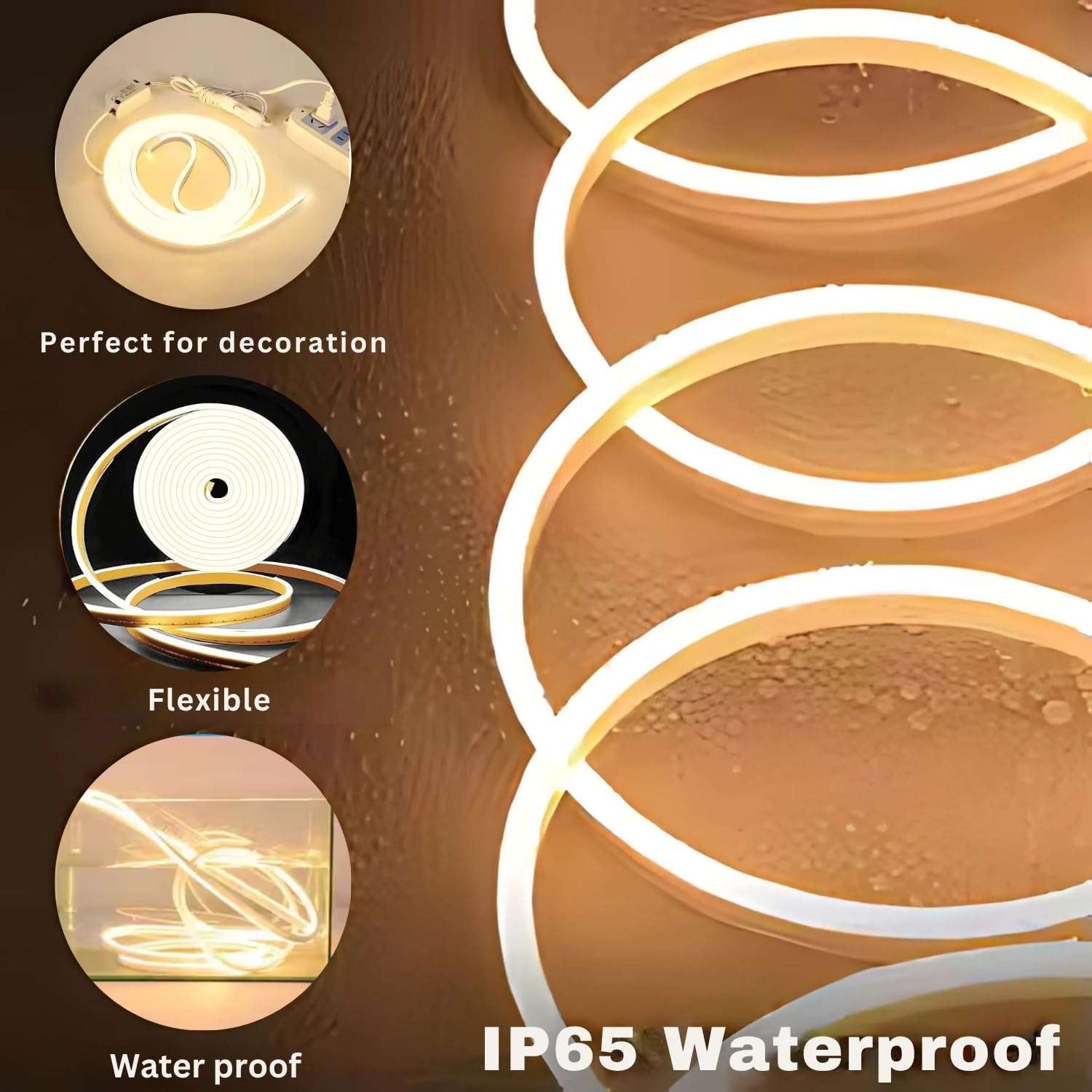 One94Store 4 Meter LED Neon Strip Light – Warm White | Plug-in Powered Flexible Waterproof Rope Light DC 5V | Ambient LED Lighting for Home, Bedroom, DIY Decor, Party & Gaming Room 5