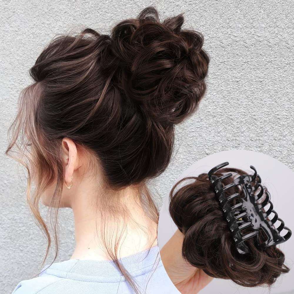 DELORUS Hair Bun Clutcher Brown For Women and Girls || Artificial Bun Juda with Clutcher || Hairstyling Tool and Accessory with 1 Plastic Hair Claw Clips 1
