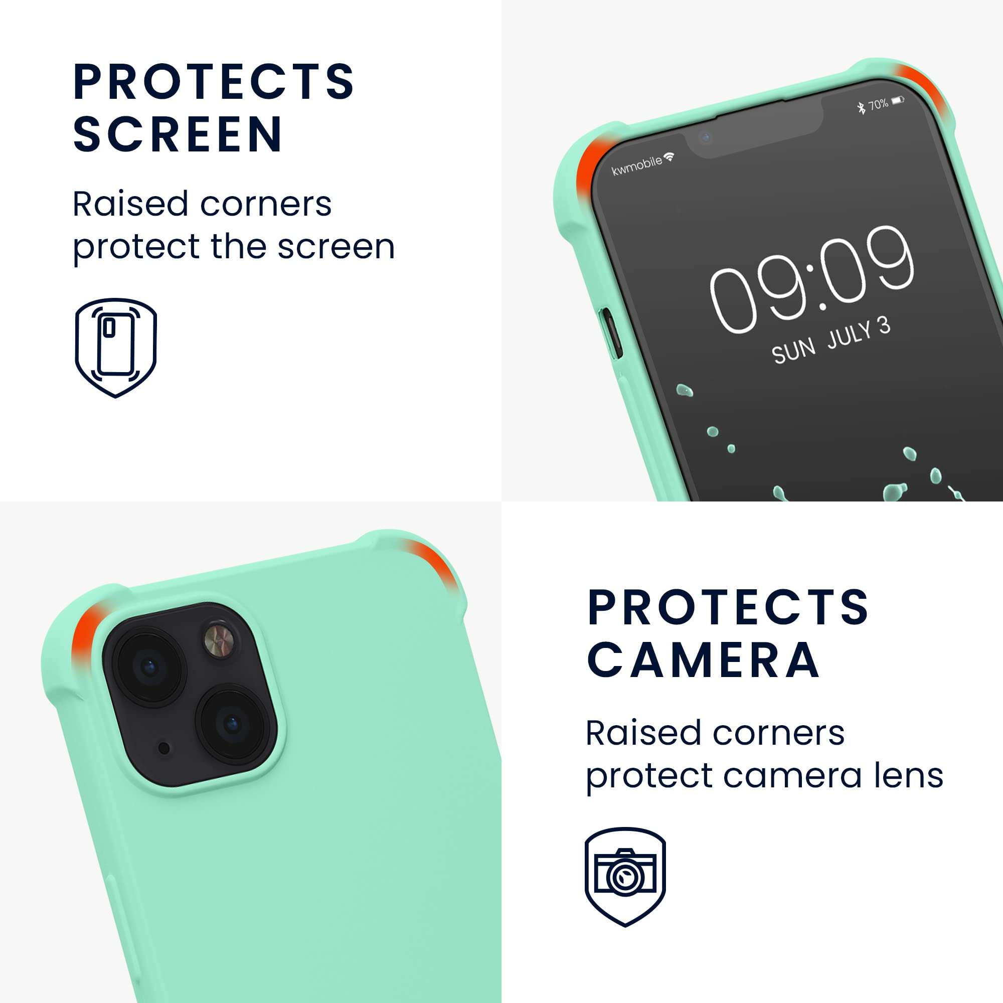 kwmobile Case Compatible with Apple iPhone 13 - Crossbody Case Soft Matte TPU Phone Holder with Neck Strap - Mint 4