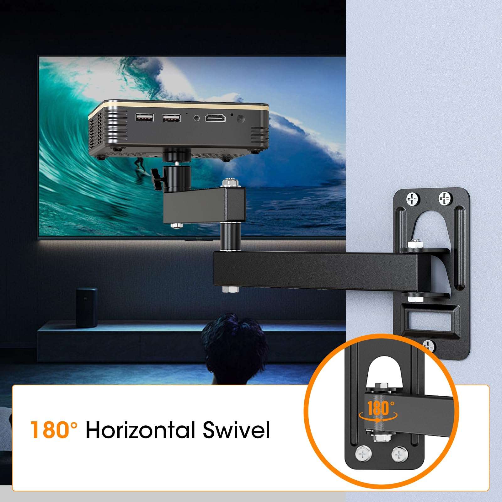 DAWASAPAT Universal Porjector Mount Foldable Projector Wall Mount 1/4" Screw, Adjustable Tilt&Swivel Hanging Projector Bracket Holder Wall Mount Hanger Rack Stand for Projector with Cable Ties 4