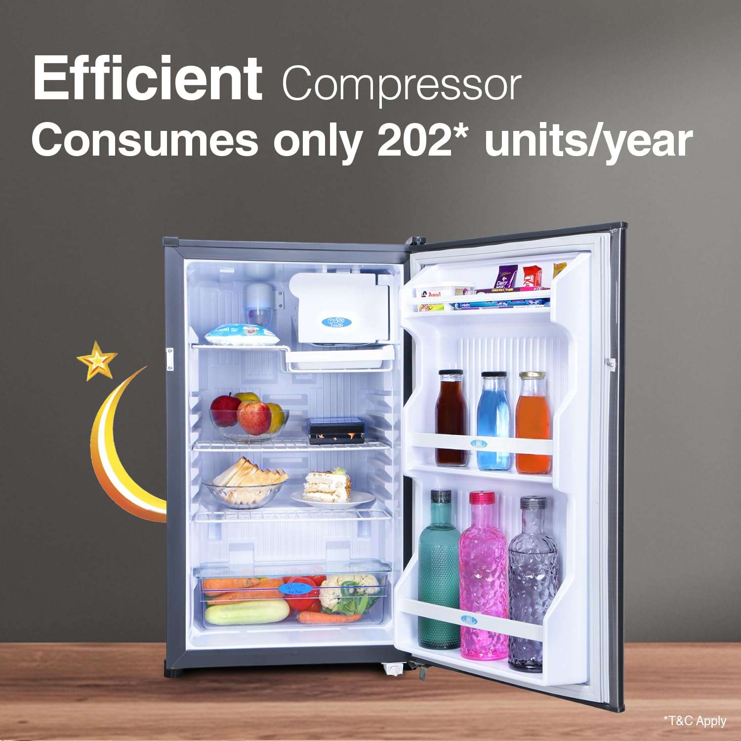 Godrej 97 L 1 Star Direct Cool Single Door Refrigerator With Jumbo Vegetable Tray(RD CHAMP 114A WPF ST GR, Steel Grey) 3