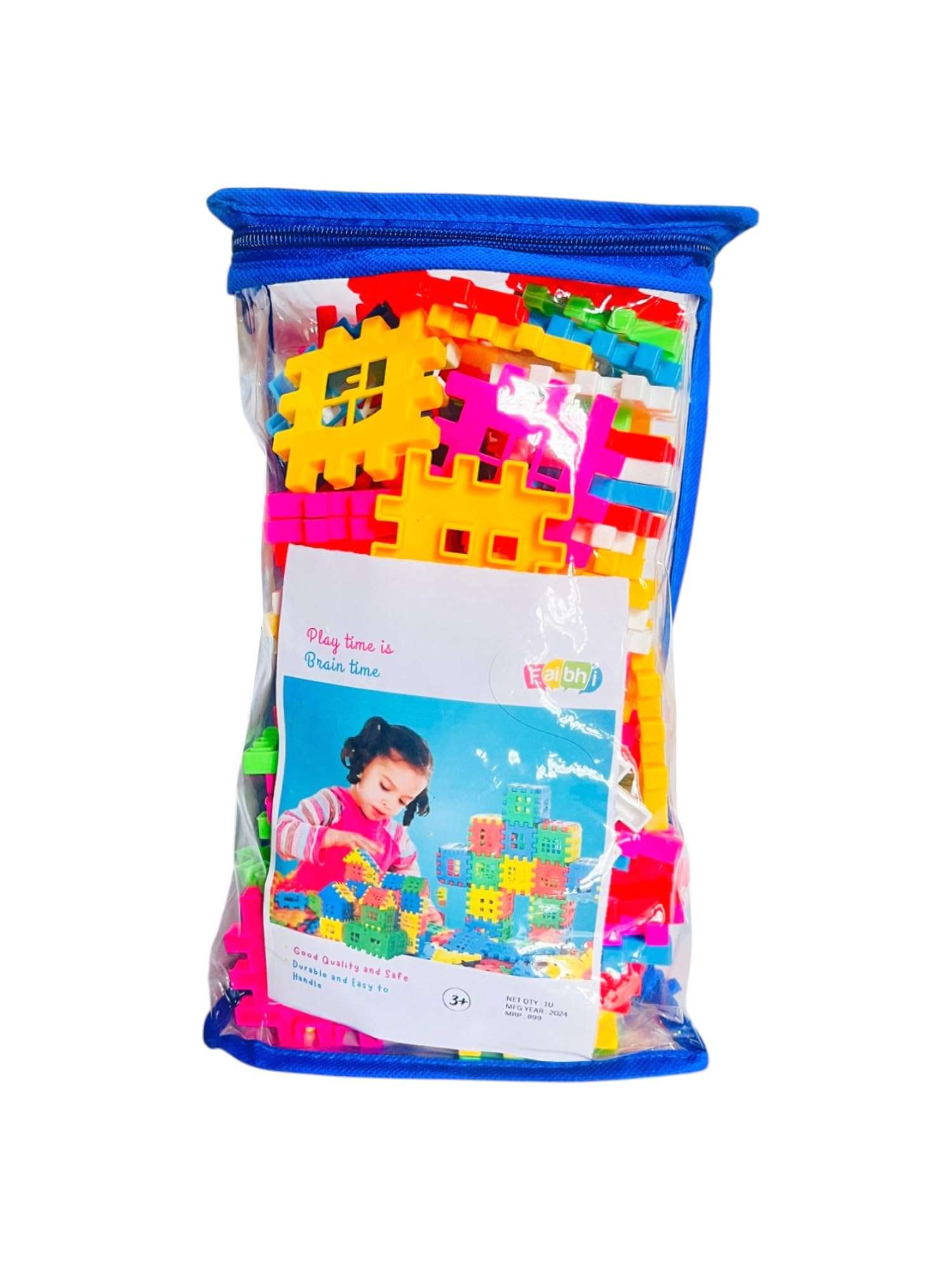 Faibhi House Building Block Set with Storage Pouch |Constructive, Creative & Educational Activity Kit | Puzzle Assembly Shape Toy Set for Kids (House Block with Zipper Pouch_75 pcs) 1