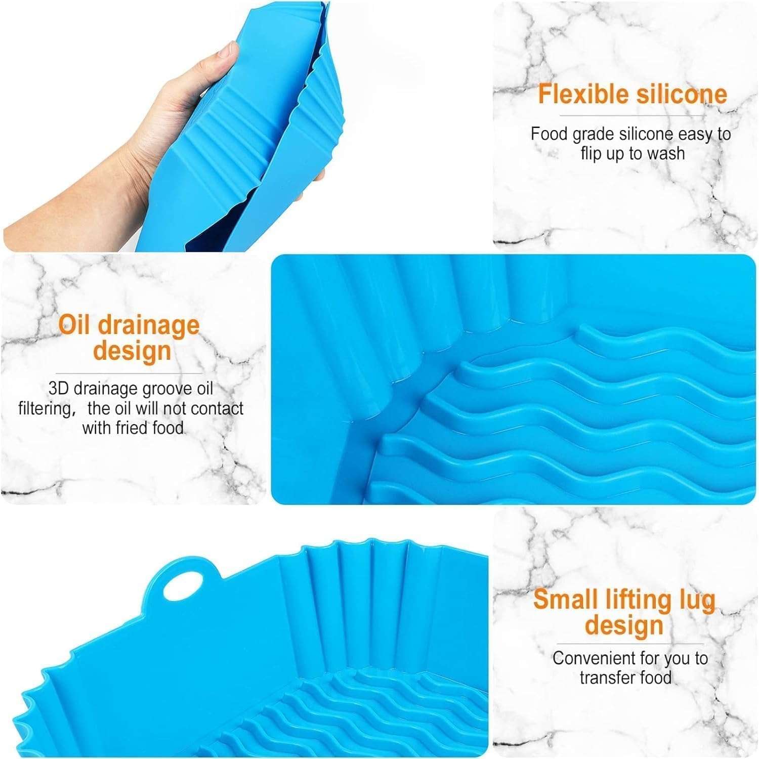 Tokumap 2 PCS Square Air Fryer Silicone Liners, 8 Inch Food Grade Reusable Heat Resistant Silicone Air Fryer Oven Microwave Accessory 5