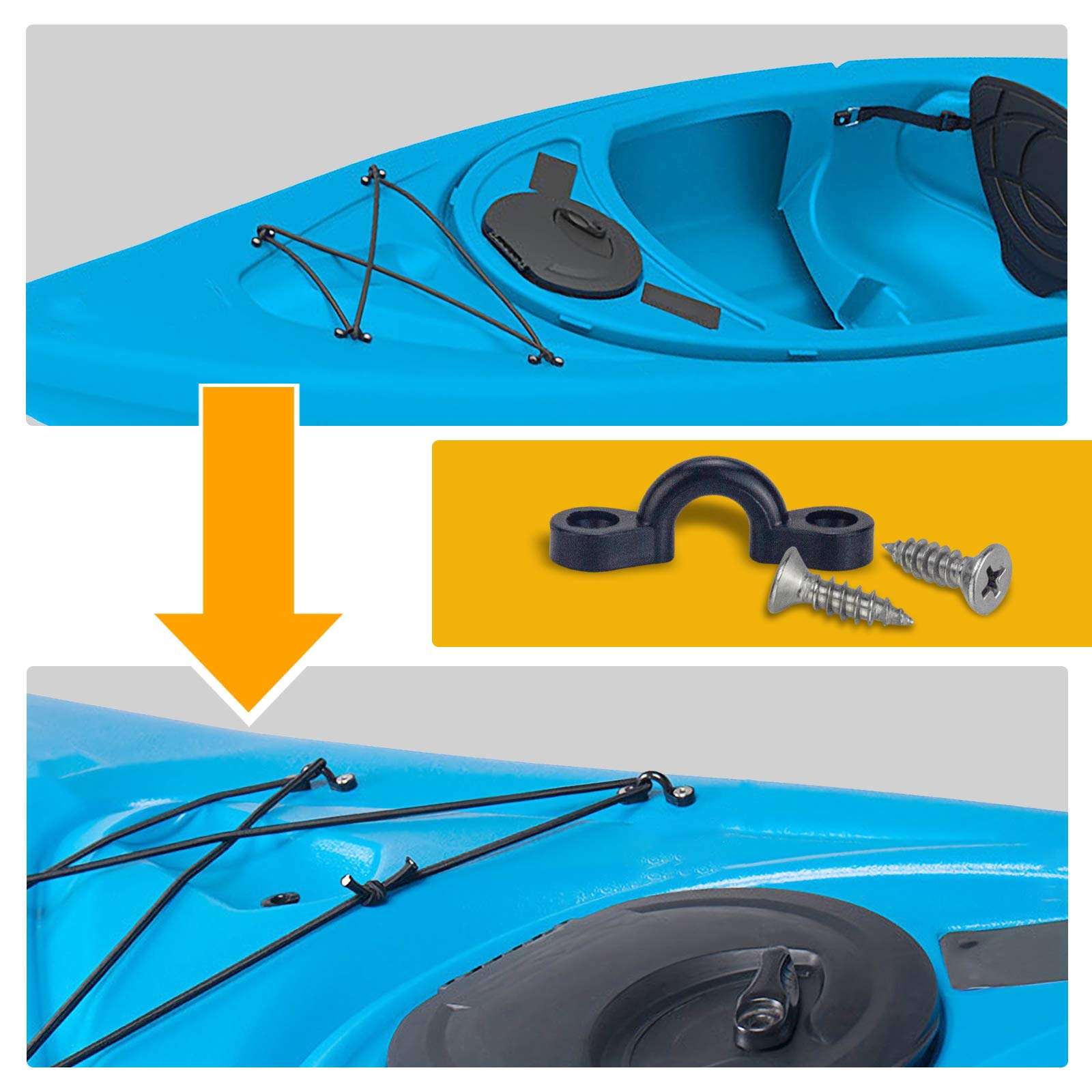 colaeos Kayak Pad Eye Kit, 12PCS Nylon Bungee Deck Loops Tie Down Pad Eye with 24 Screws for Boat Kayak Deck Rigging Kit 4
