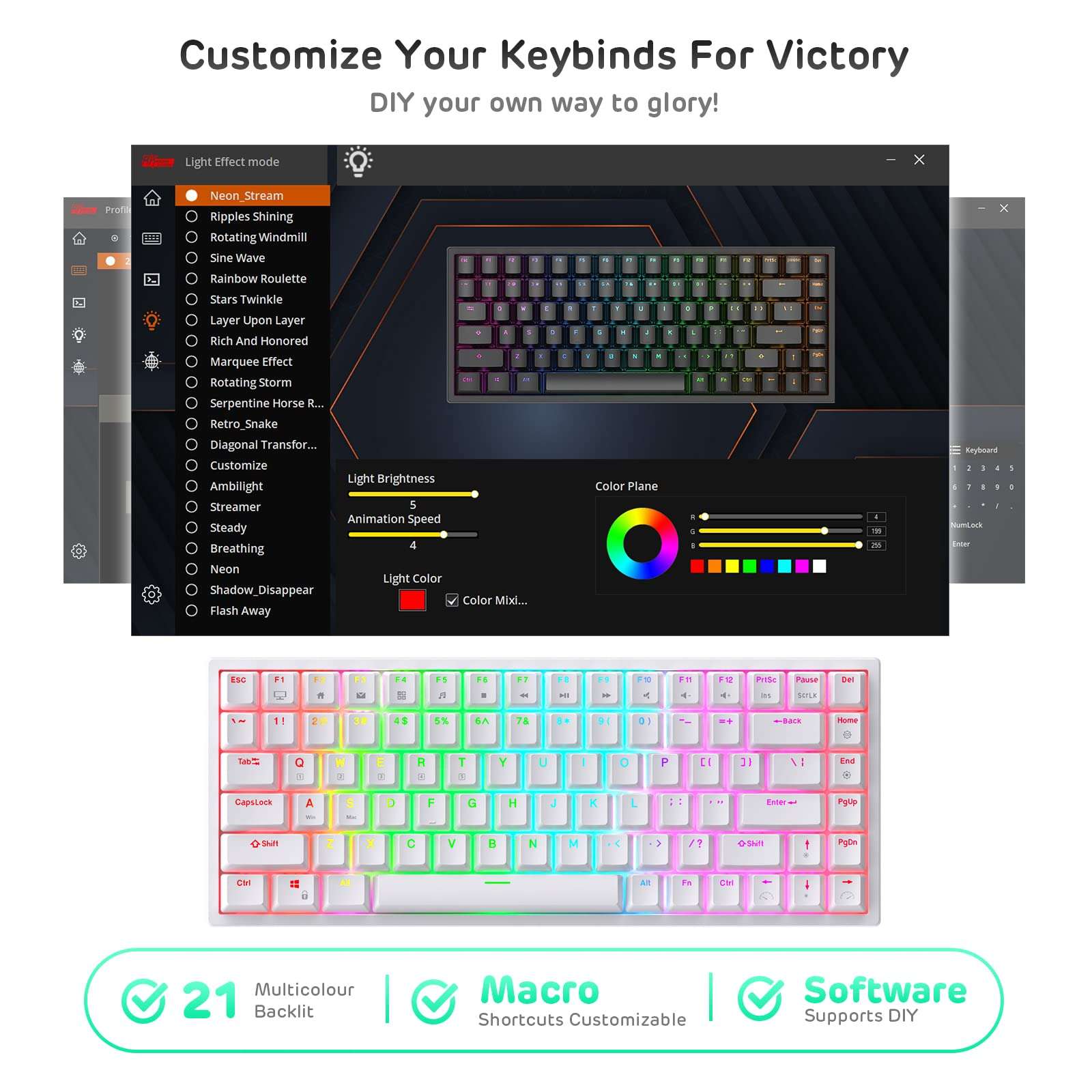 RK ROYAL KLUDGE RK84 Wireless RGB 75% Triple Mode BT5.0/2.4G/USB-C Hot Swappable Mechanical Keyboard, 84 Keys Bluetooth Gaming Keyboard w/High-Capacity Battery, Tactile Brown Switch 5