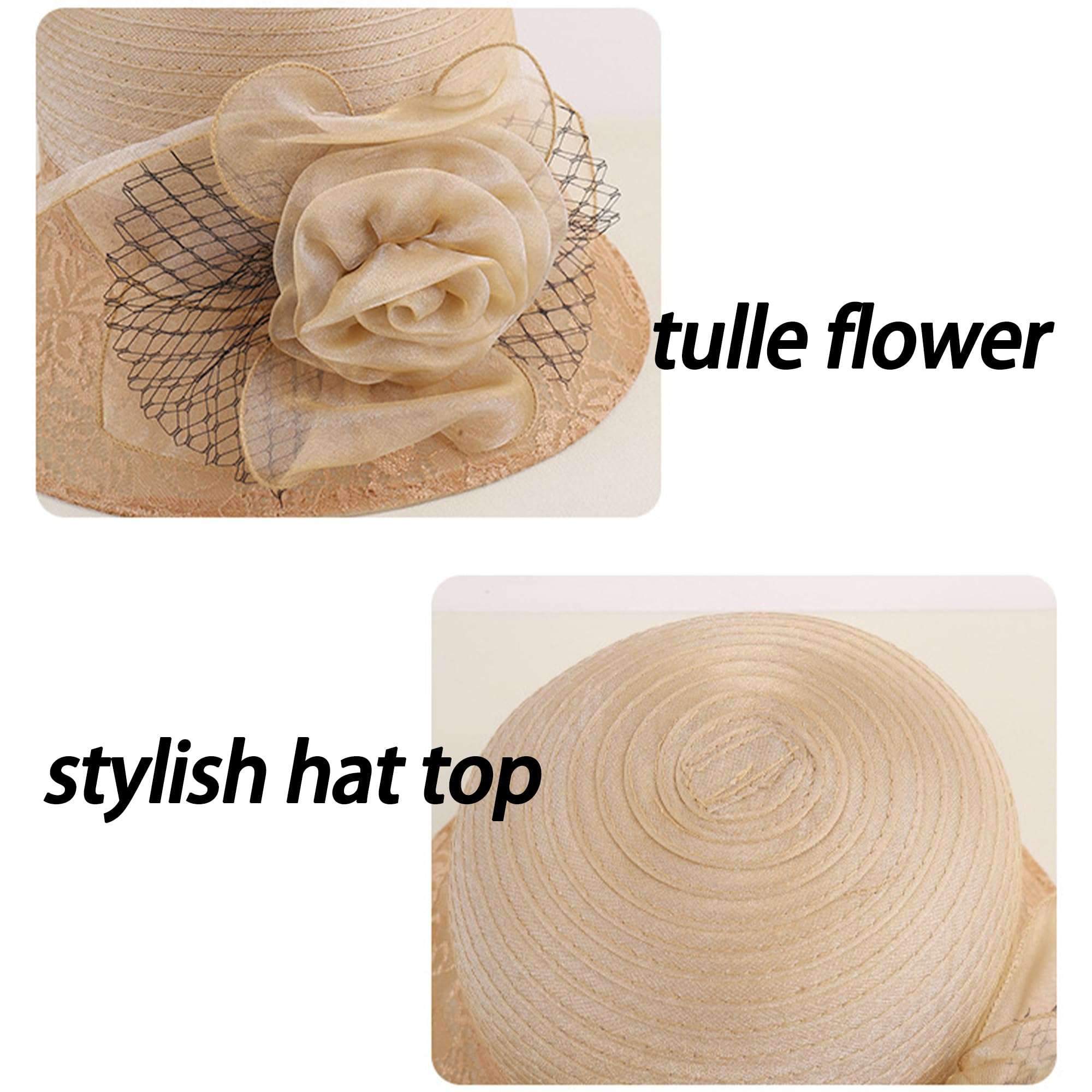 Lady Polka dots Organza Fascinator Sun Hats Women Kentucky Wide Brim Derby Bowler Hat for Tea Party Church Wedding Size:S-M 5