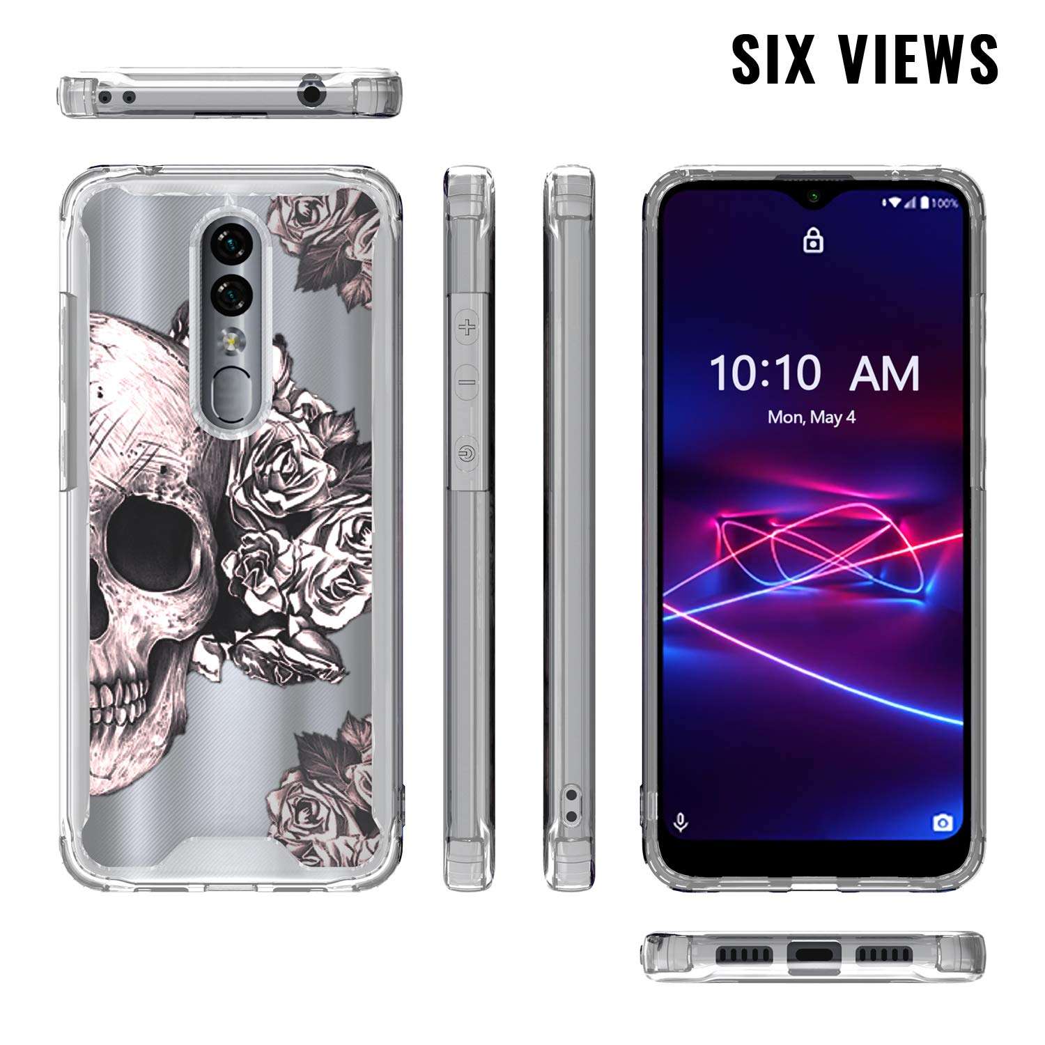 KWEICASE Cell Phone Case for Coolpad Legacy Brisa 6.5 inch, Legacy Brisa Clear Case with Skull Floral Flowers Pattern Slim Fit TPU Bumper Acrylic Cover Shockproof Protective Case for Women Girls Men 2