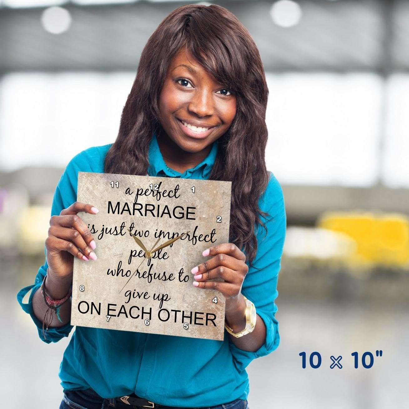 3D Rose 3dRose a Perfect Marriage, Black Lettering on Picture of Marble Print Background-Wall Clock, 10-inch (DPP_180092_1) 6