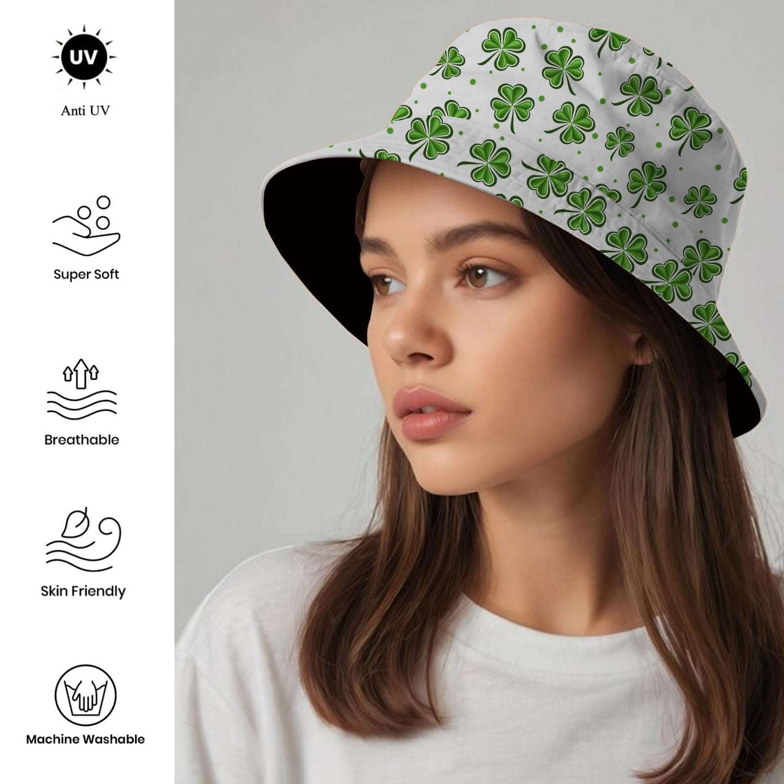 Rurymoe St Patricks Day Accessories Bucket Hat Unisex Sun Beach Bucket Hats for Women Men Packable Fisherman Hat Headwear Accessories (Green) 5