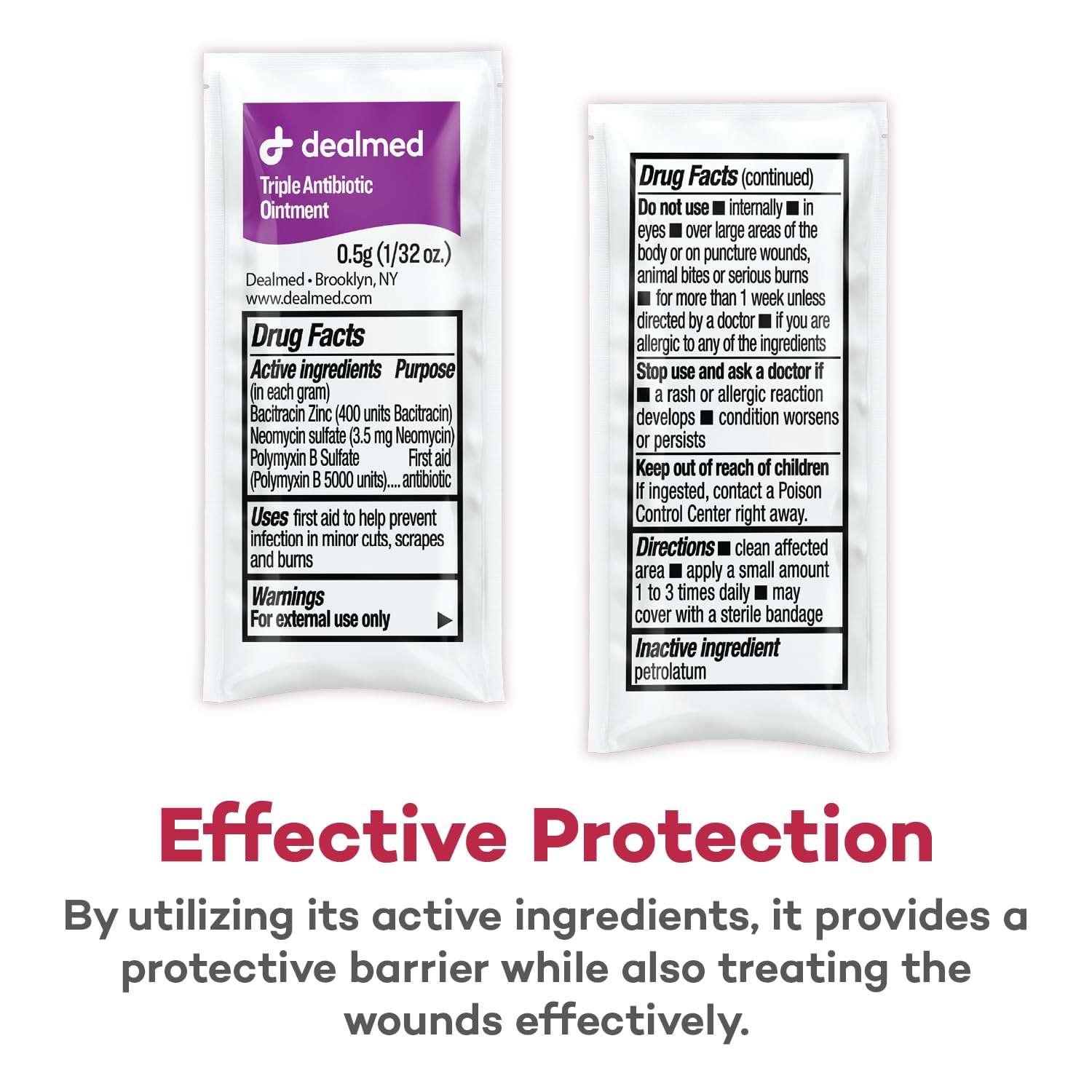 Dealmed Triple Antibiotic Ointment – Made in The USA, Single-Use Packets for Instant Relief from Cuts, Scrapes and Burns, 144 Packets/Box (.5g) - Pack of 1 6