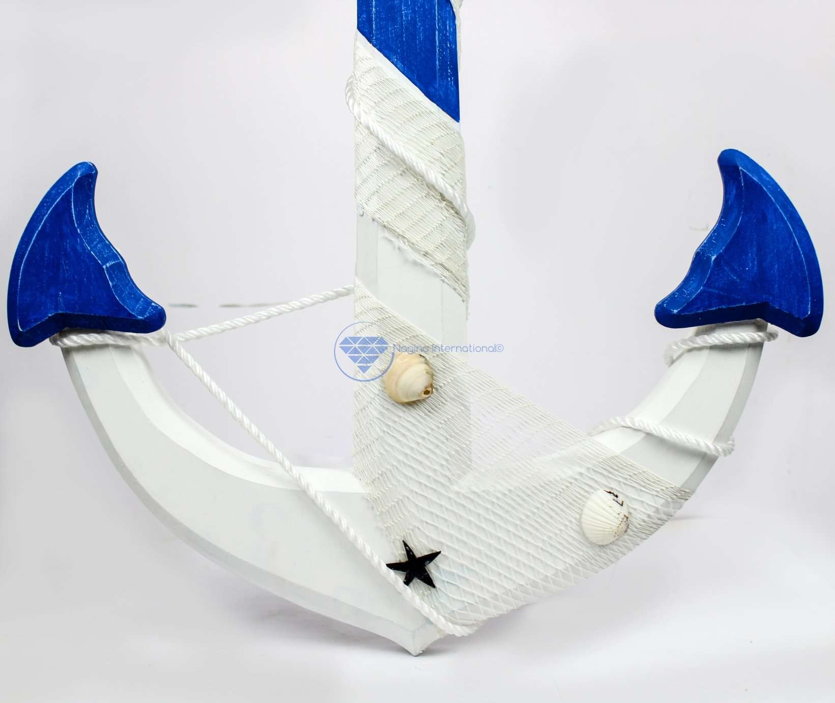 Nagina International 24" Nautical Handcrafted Distressed Wooden Wall Decor White Blue Anchor with Fishing Nets Sea Shells & Rope | Maritime Nautical Decor 5