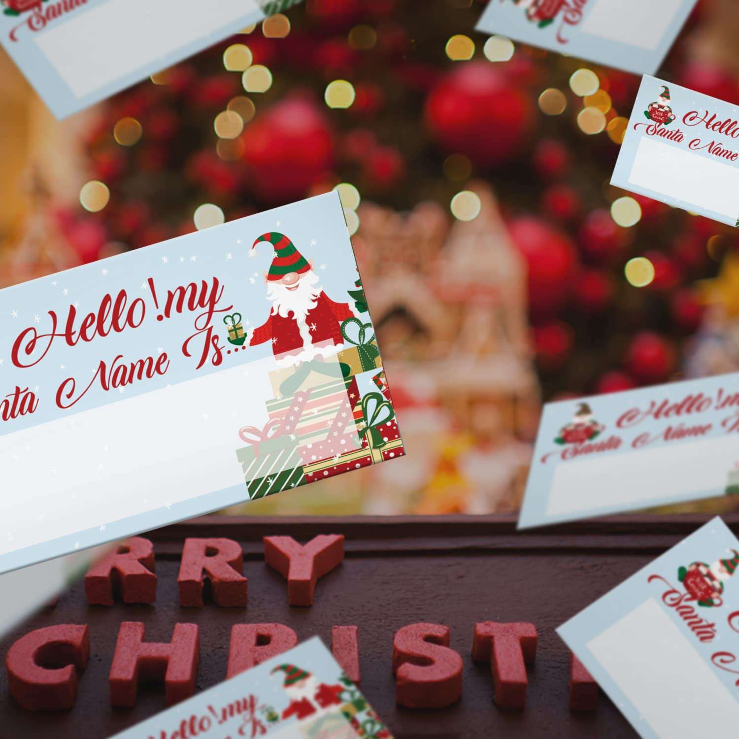 What's Your Santa Name Game, 1 Santa Theme Sign and 50 Name Tag Stickers, Christmas Party Games, Birthday Game for Kids and Adult Parties, Activity Game for Office or Class | JRKP053L 5