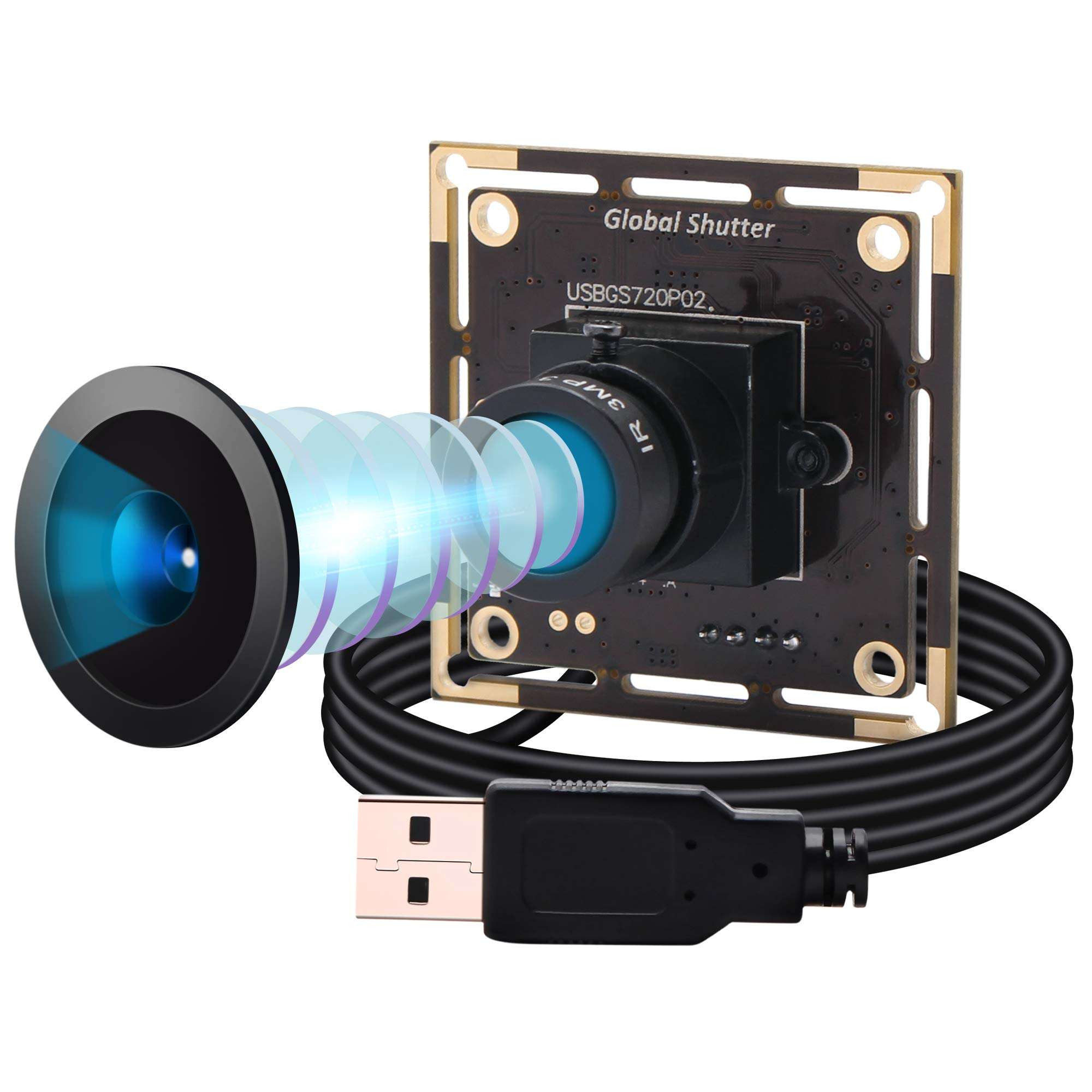 Global Shutter USB Camera Module Wide Angle 720P 60FPS USB Webcam Board for Computer Mini UVC USB2.0 PC Camera High Speed USB with Camera HD Video Industrial Lightburn Camera for Laptop Jetson Nano 1